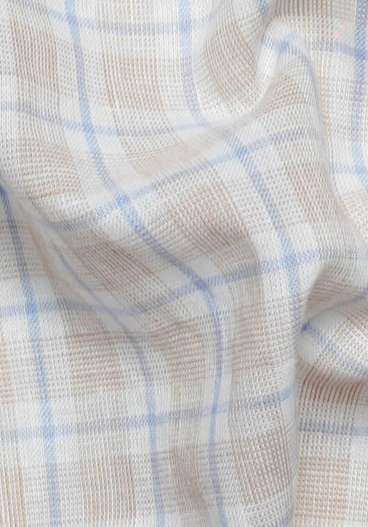 Beige Blue Tartan Cotton Linen - Image 2