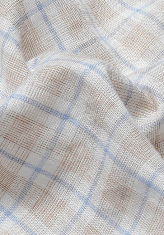 Beige Blue Tartan Cotton Linen - Image 3