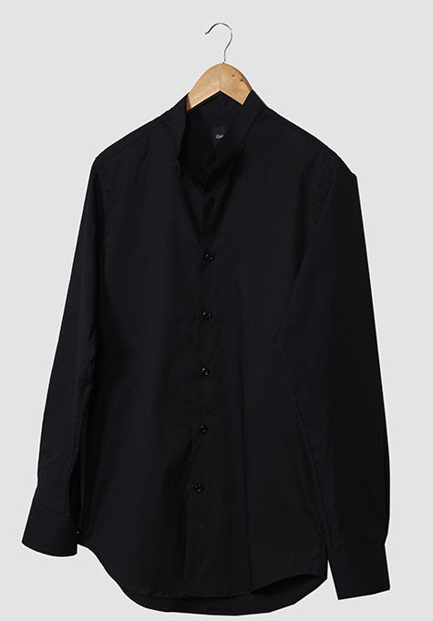 Black Stretch Band Collar Shirt - Image 3