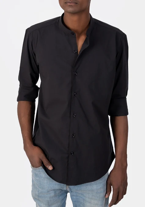 Black Stretch Band Collar Shirt - Image 4