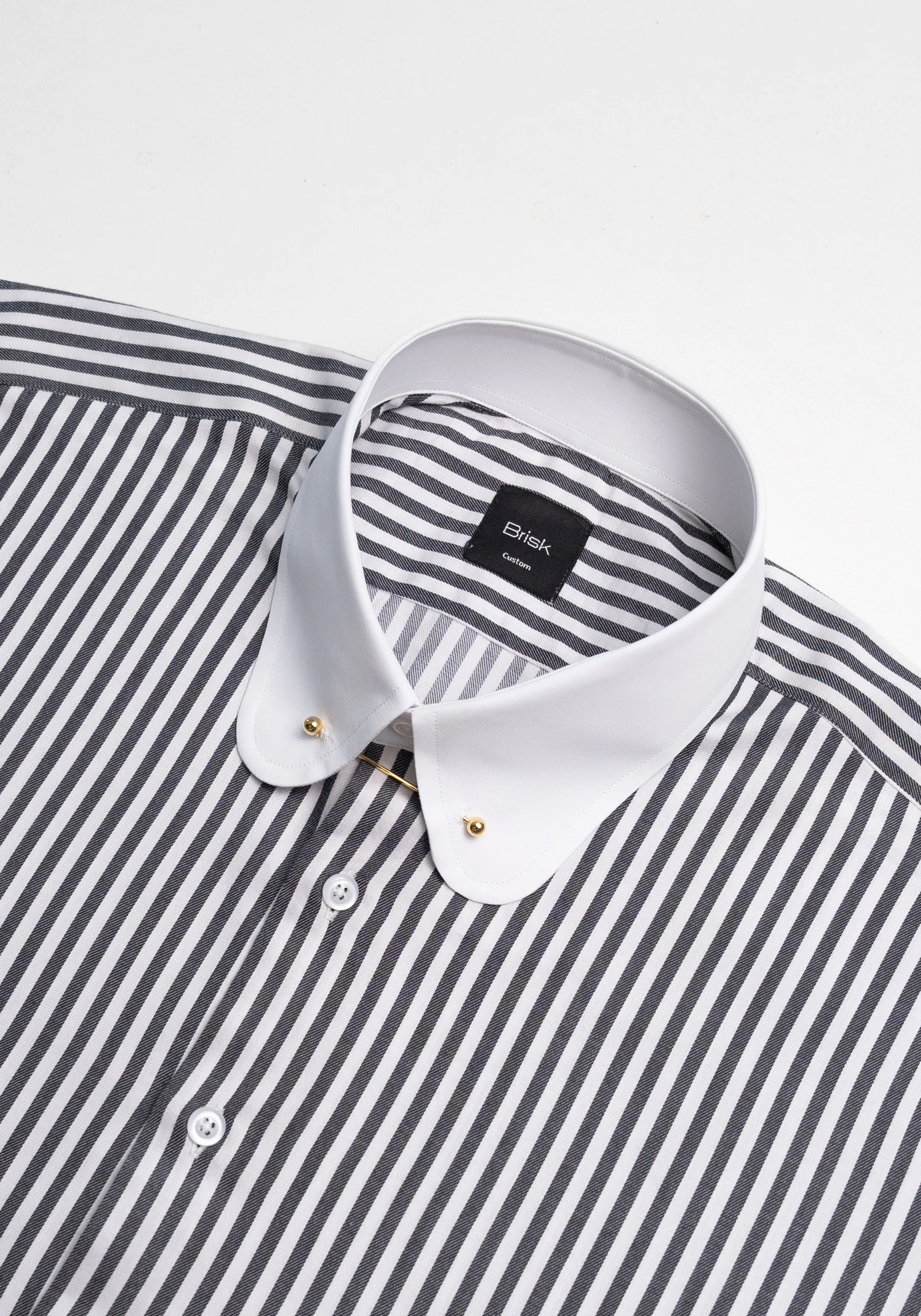 Black Stripes Shirt - White Club Golden Pin Collar & French Cuffs - Image 3