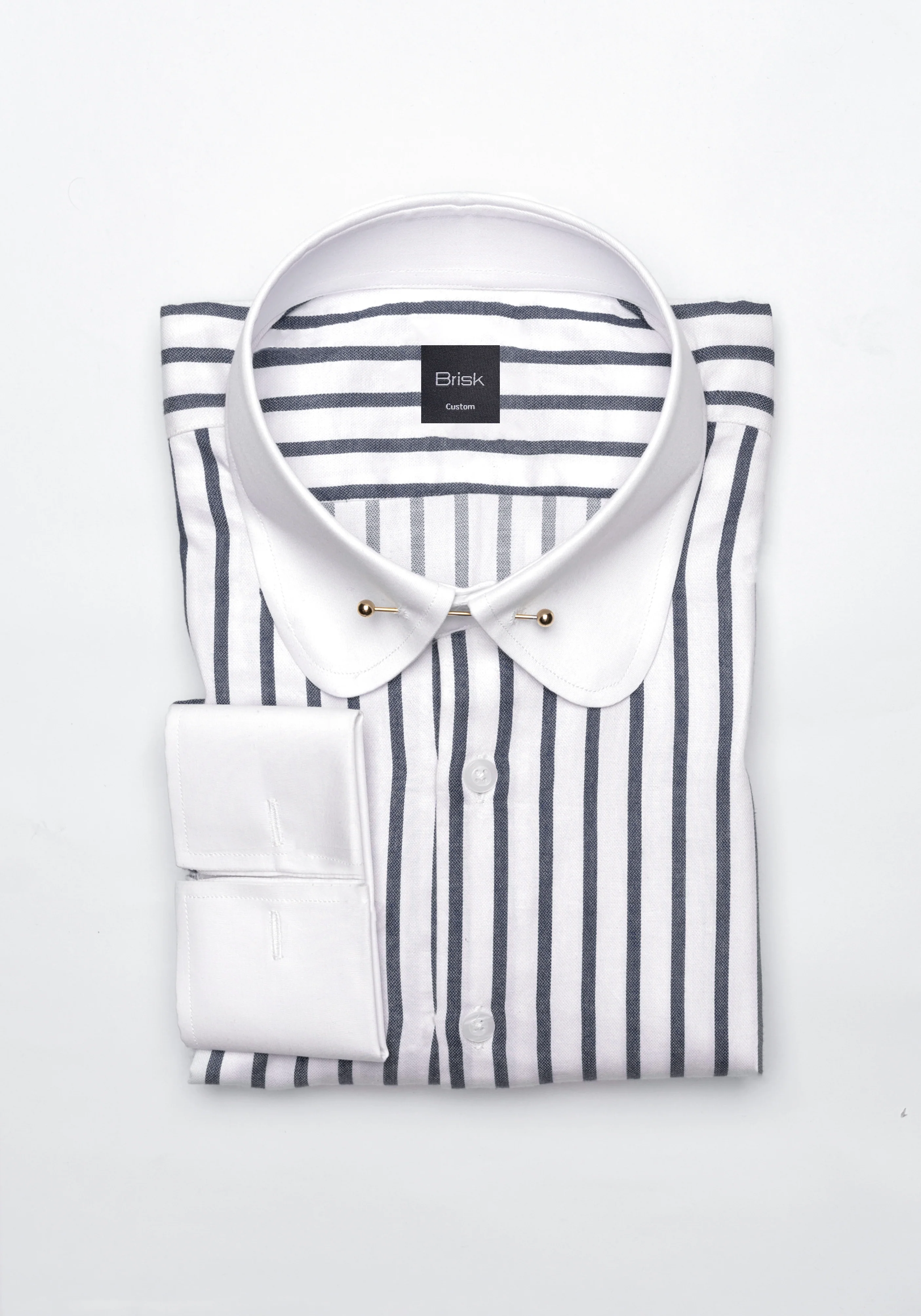 Black Wide Stripes Shirt - White Club Golden Pin Collar & French Cuffs