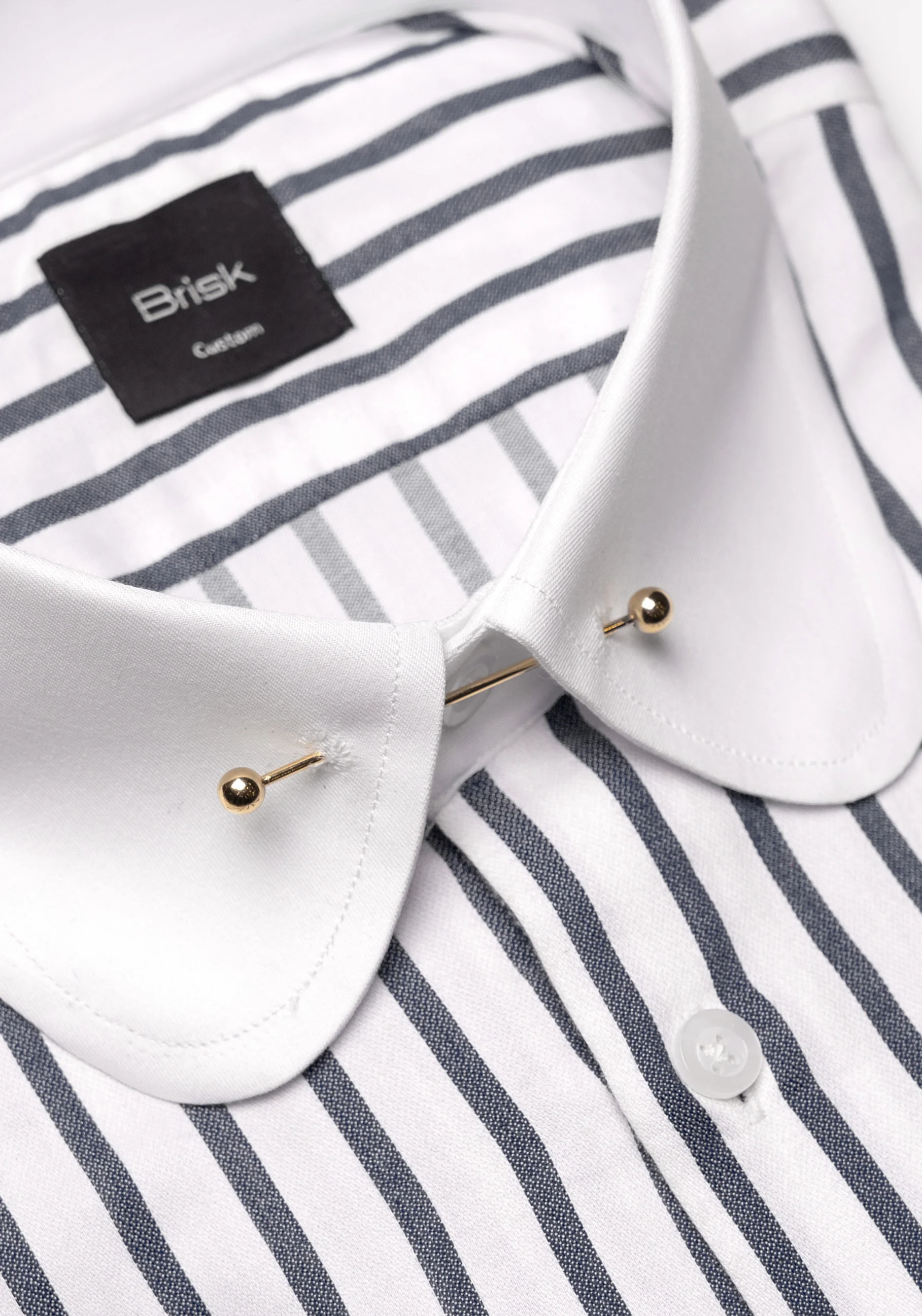 Black Wide Stripes Shirt - White Club Golden Pin Collar & French Cuffs - Image 2