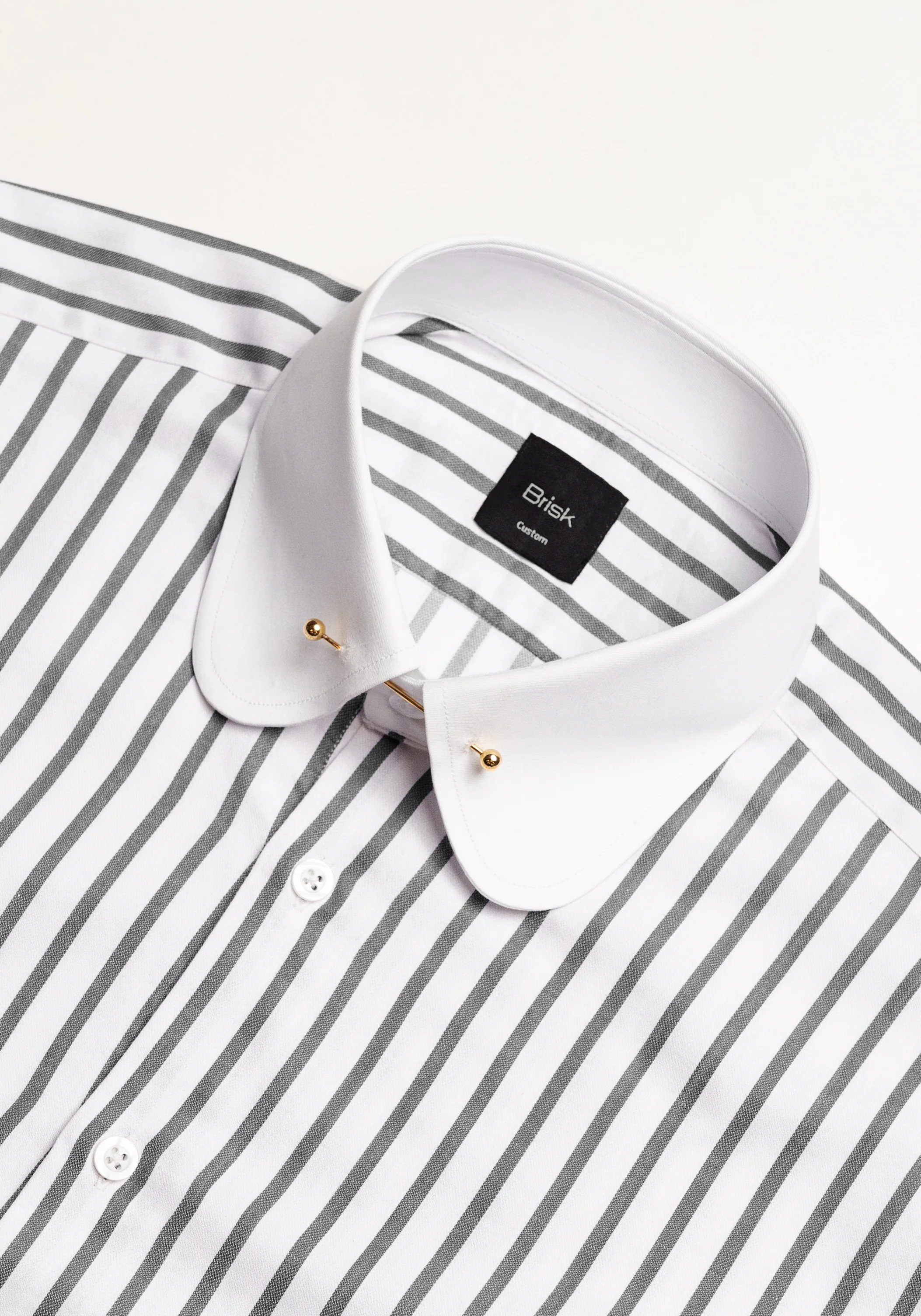 Black Wide Stripes Shirt - White Club Golden Pin Collar & French Cuffs - Image 3