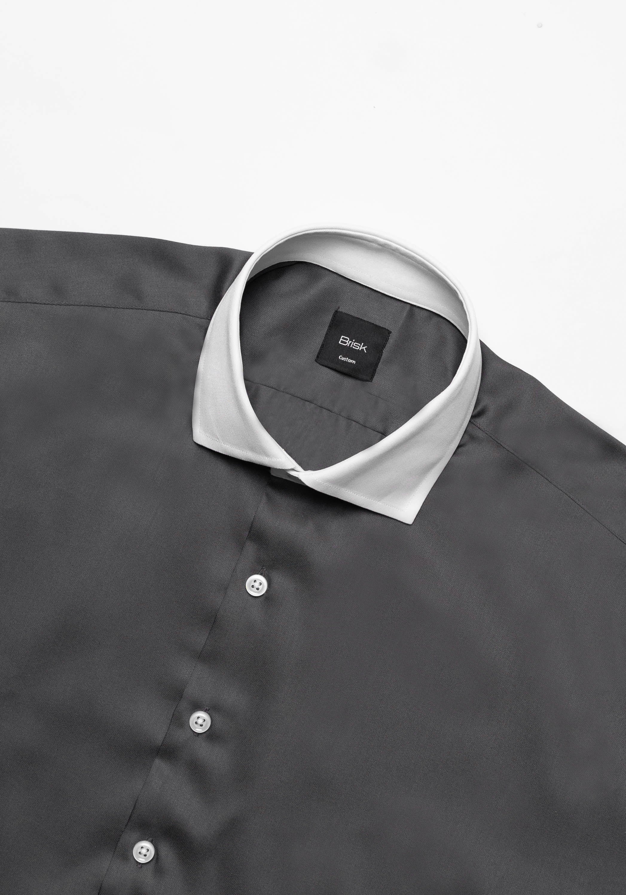 Charcoal Grey Non-Iron Gloss Twill Shirt - Image 5