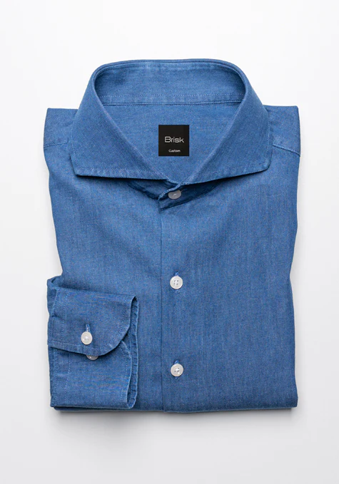 Medium Dark Denim Shirt  - Cutaway Extreme Collar