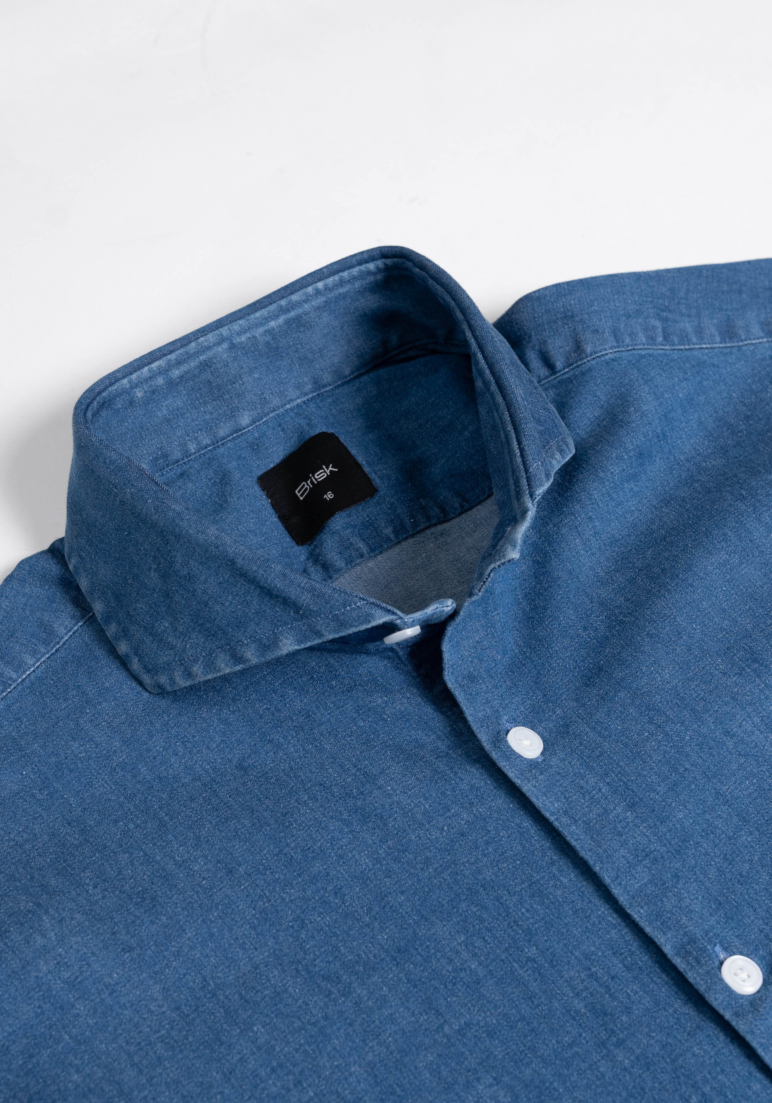 Medium Dark Denim Shirt  - Cutaway Extreme Collar - Image 2