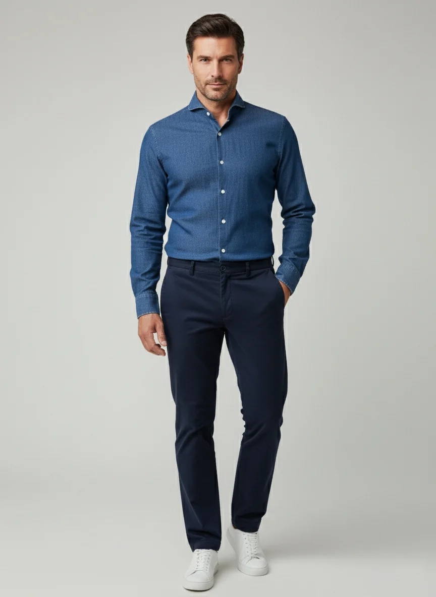 Medium Dark Denim Shirt  - Cutaway Extreme Collar - Image 3