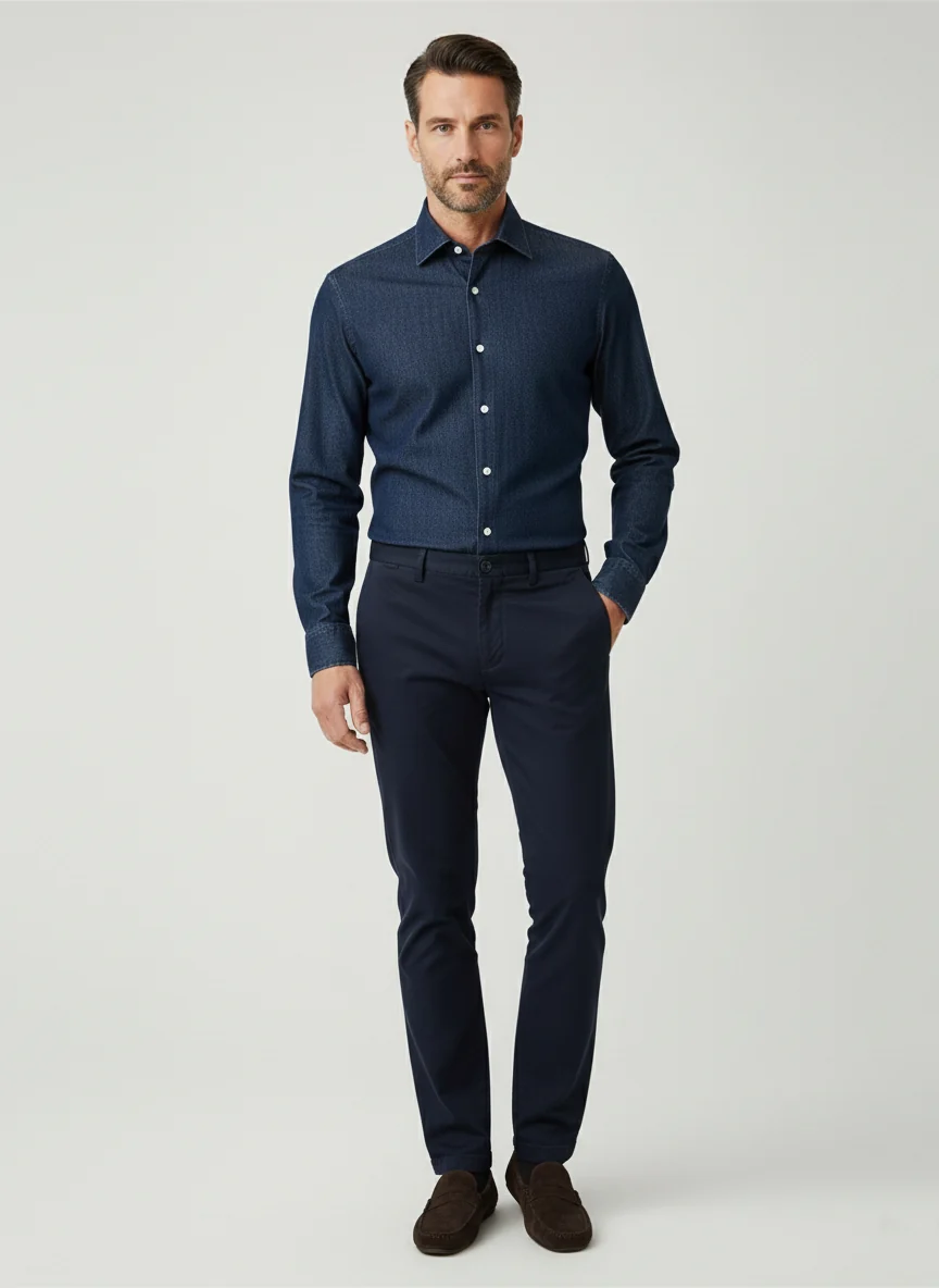 Denim Dark Indigo Wash Shirt  - Classic Collar - Image 2