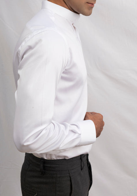 White 60's Poplin Band Collar Shirt - Image 4