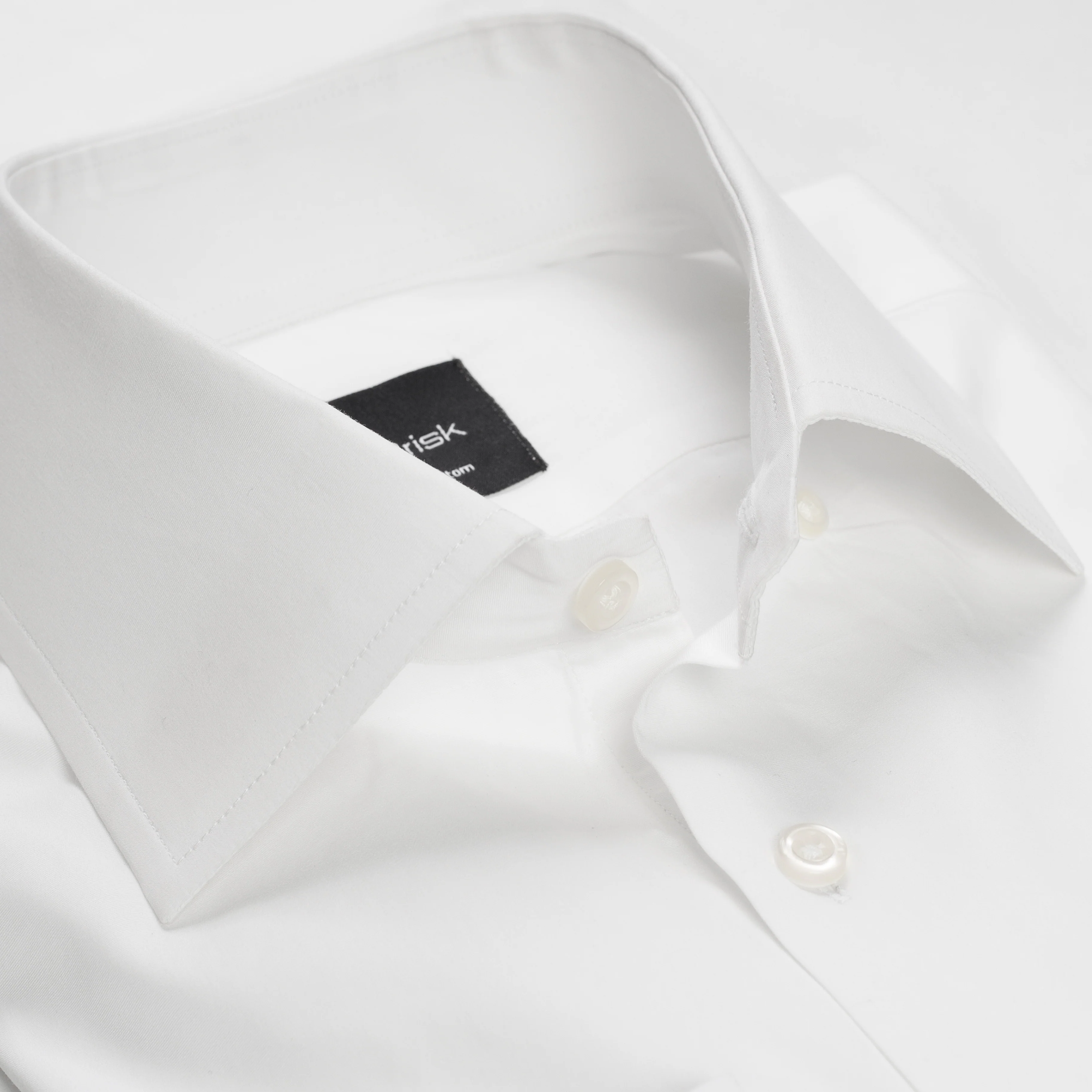 White 60's Poplin High Collar Shirt - Hidden Button Down - Image 3