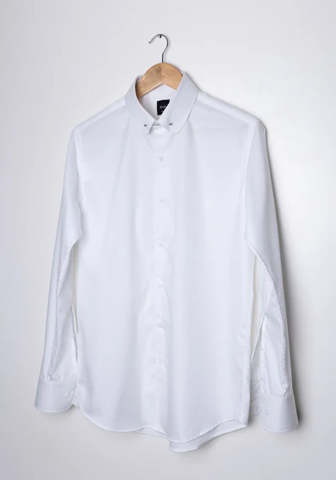 White 60's Poplin Club Collar Shirt - Pin Collar - Image 3
