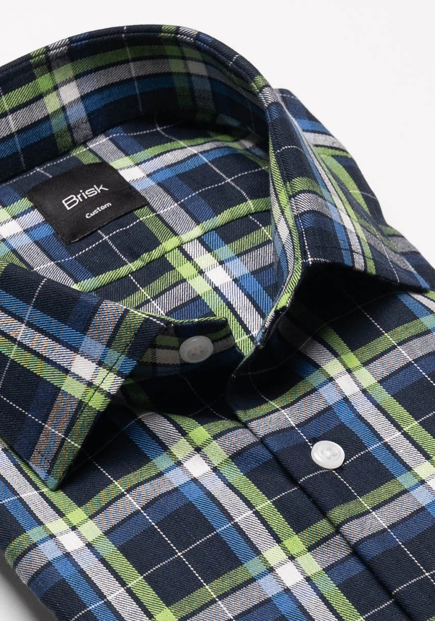 Green Blue Fine Tartan Flannel Shirt - Image 3