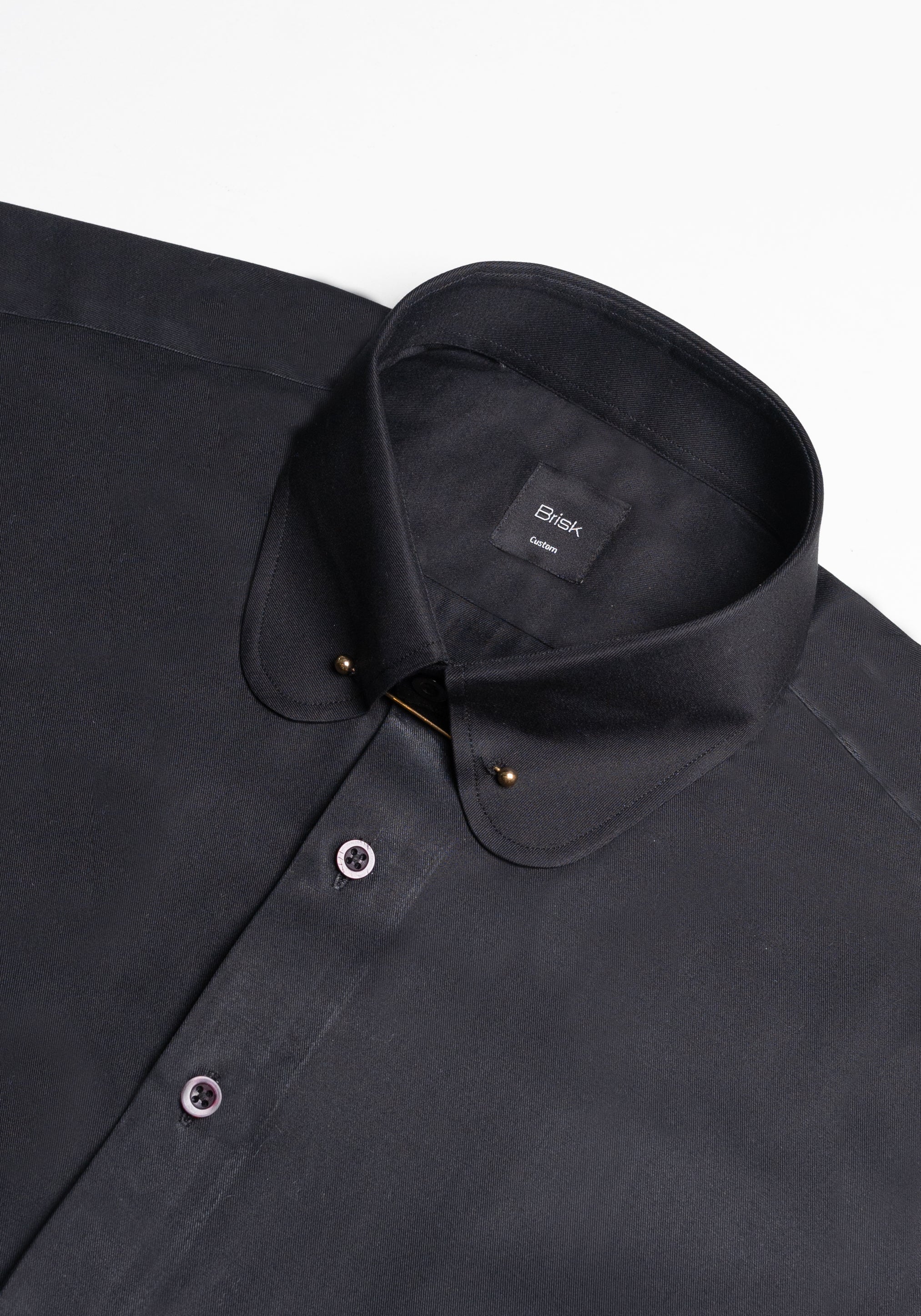 Jet Black Twill Shirt - Club Collar With Golden Pin Collar Unused Sample - Image 3