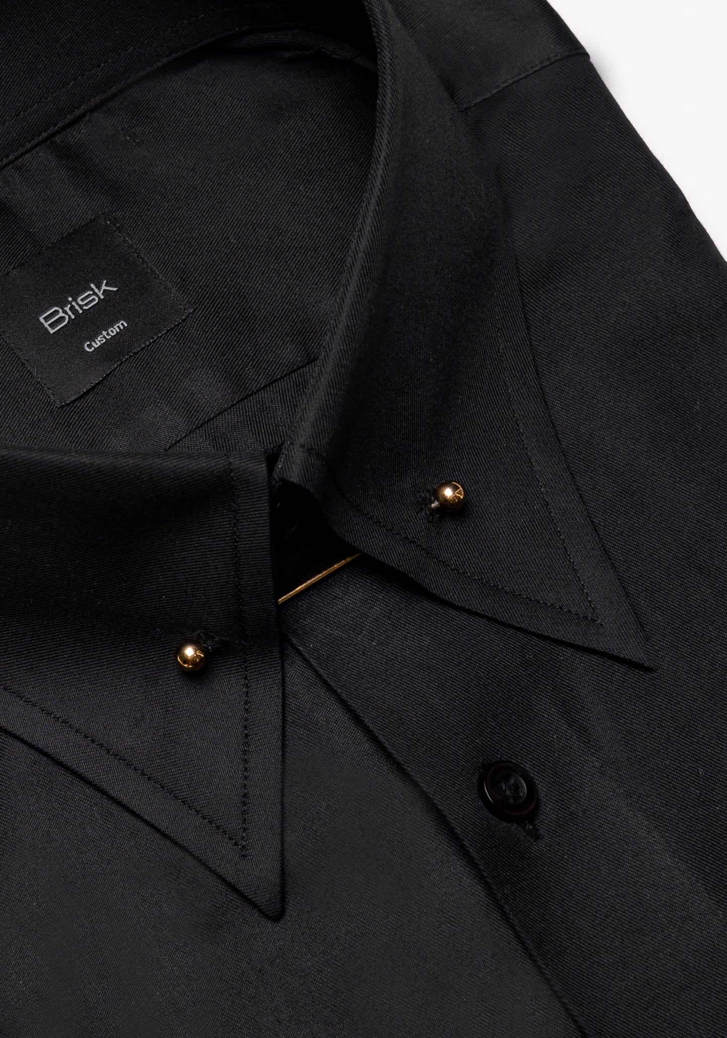 Jet Black Twill Shirt - High Classic Collar With Golden Pin & French Cuffs Unused Sample - Image 2