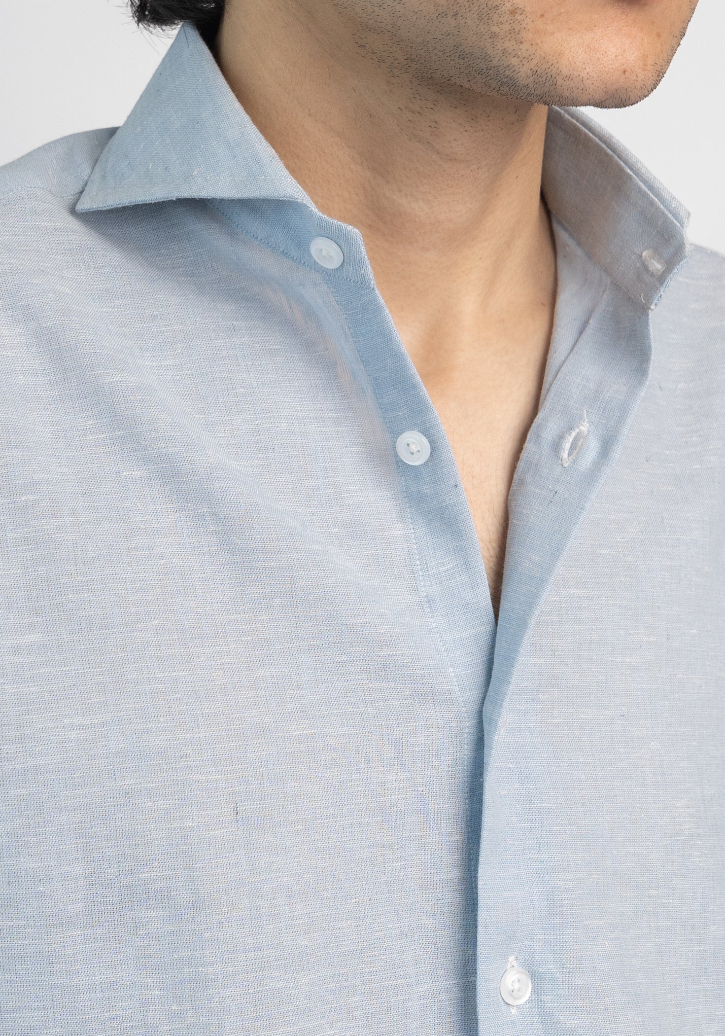 Light Blue Cotton-Linen Shirt - Image 3
