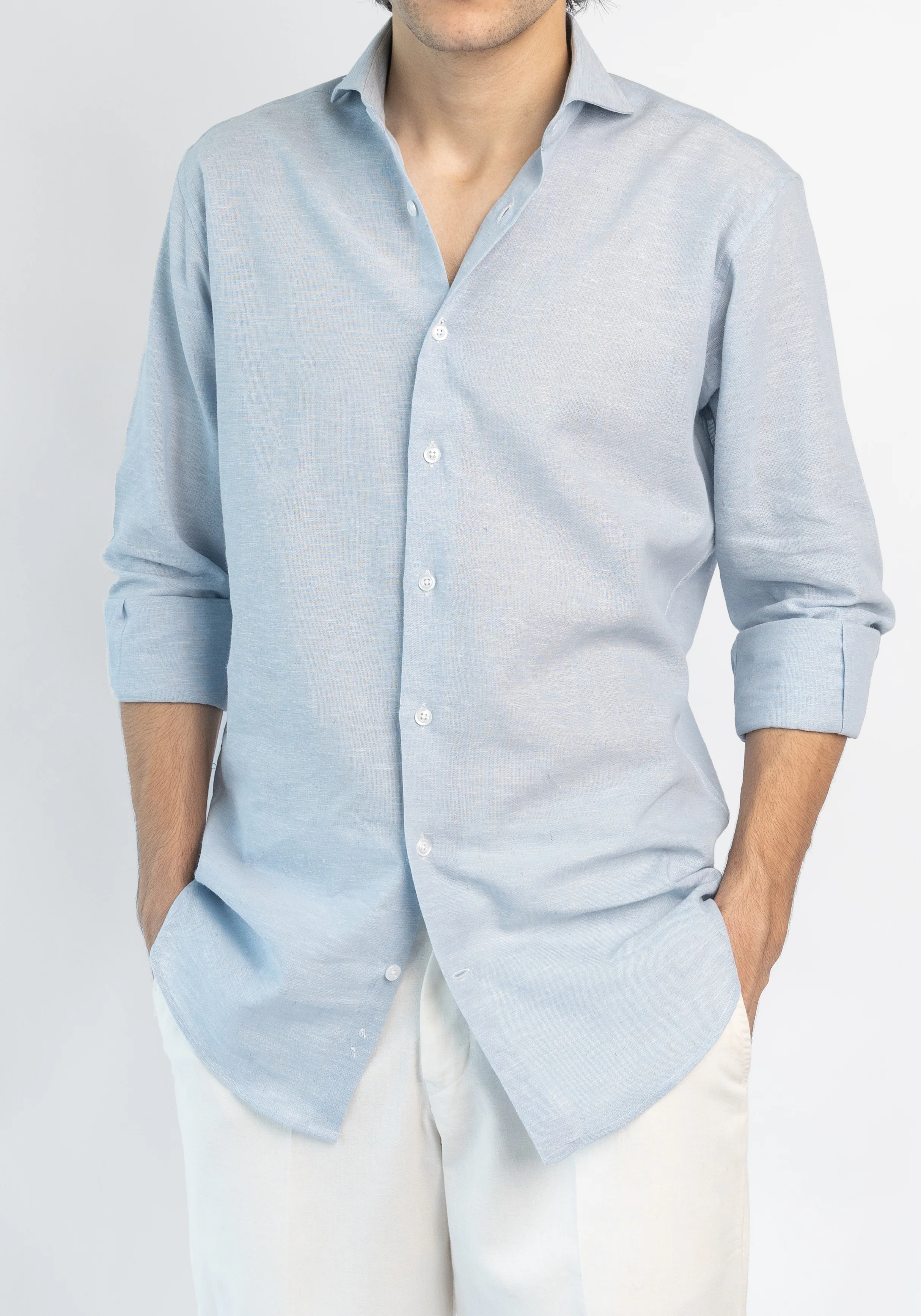 Light Blue Cotton-Linen Shirt - Image 4