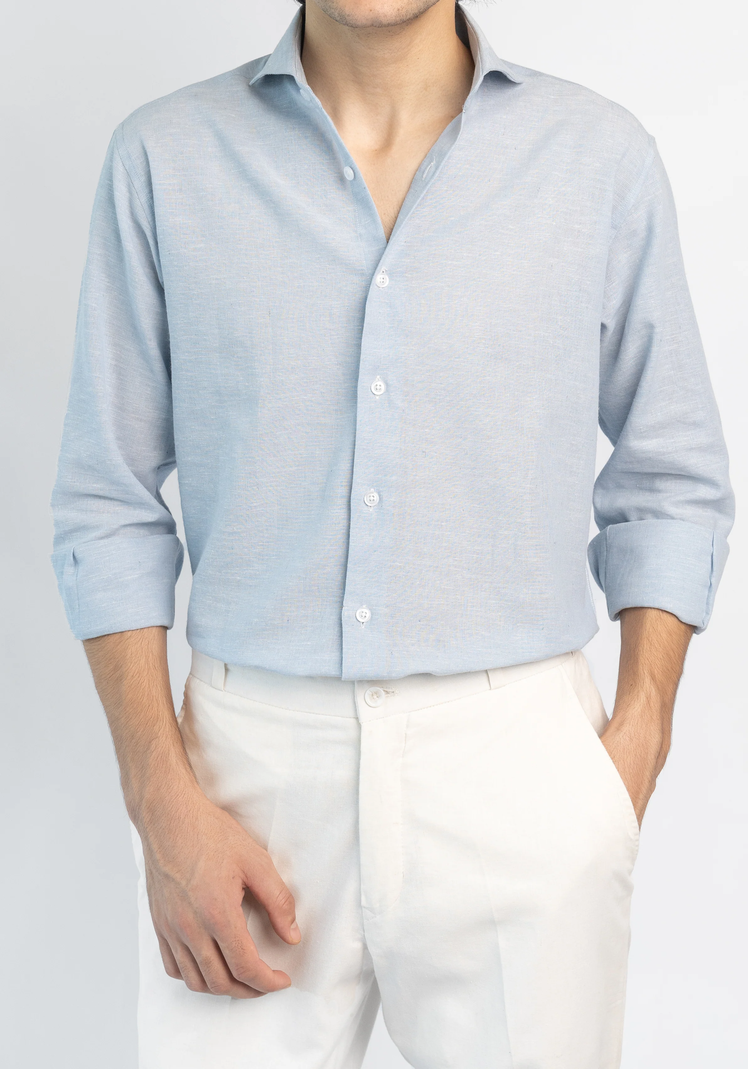 Light Blue Cotton-Linen Shirt - Image 7