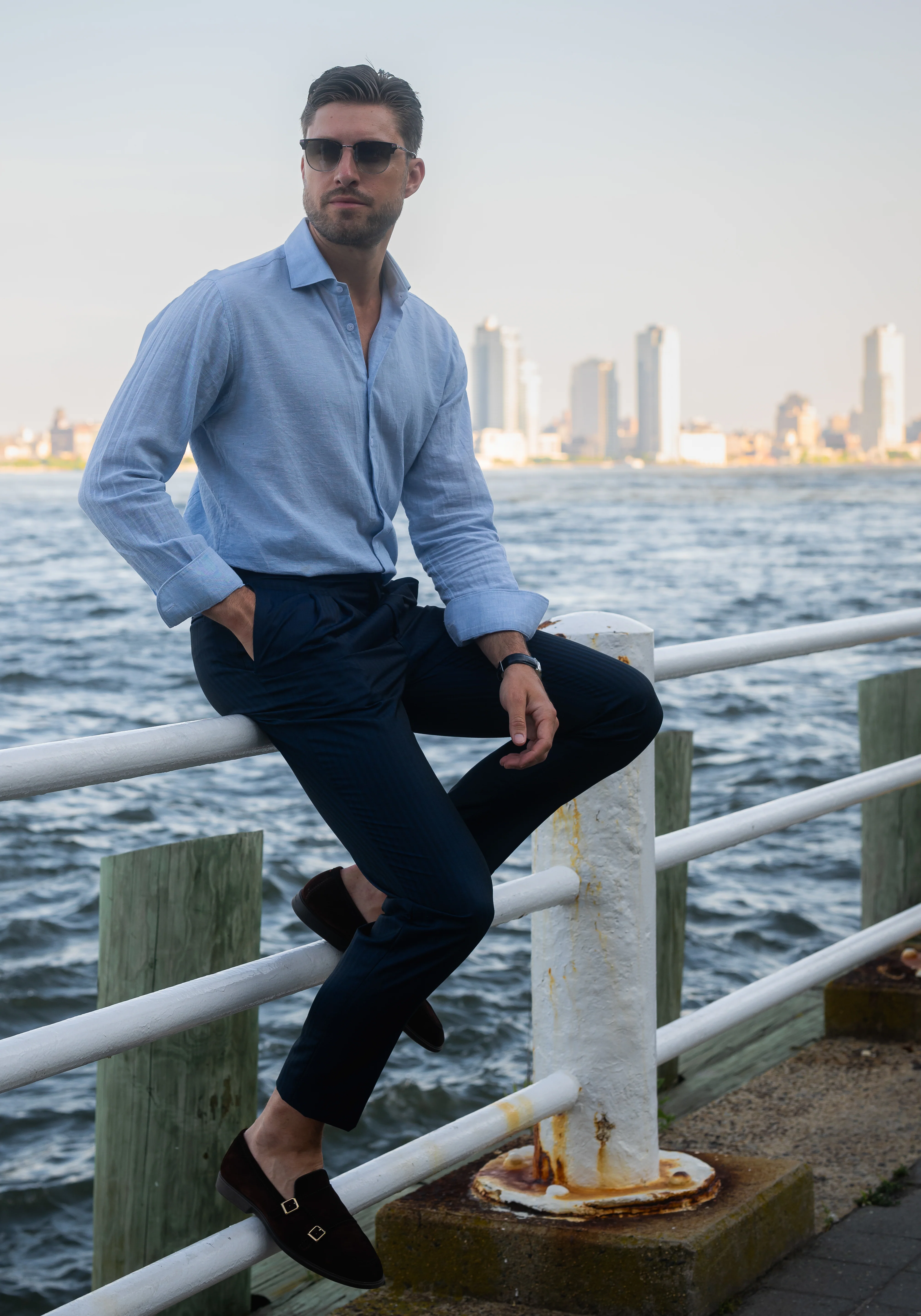 Light Blue Cotton-Linen Shirt - Cutaway Classic Collar - Image 3