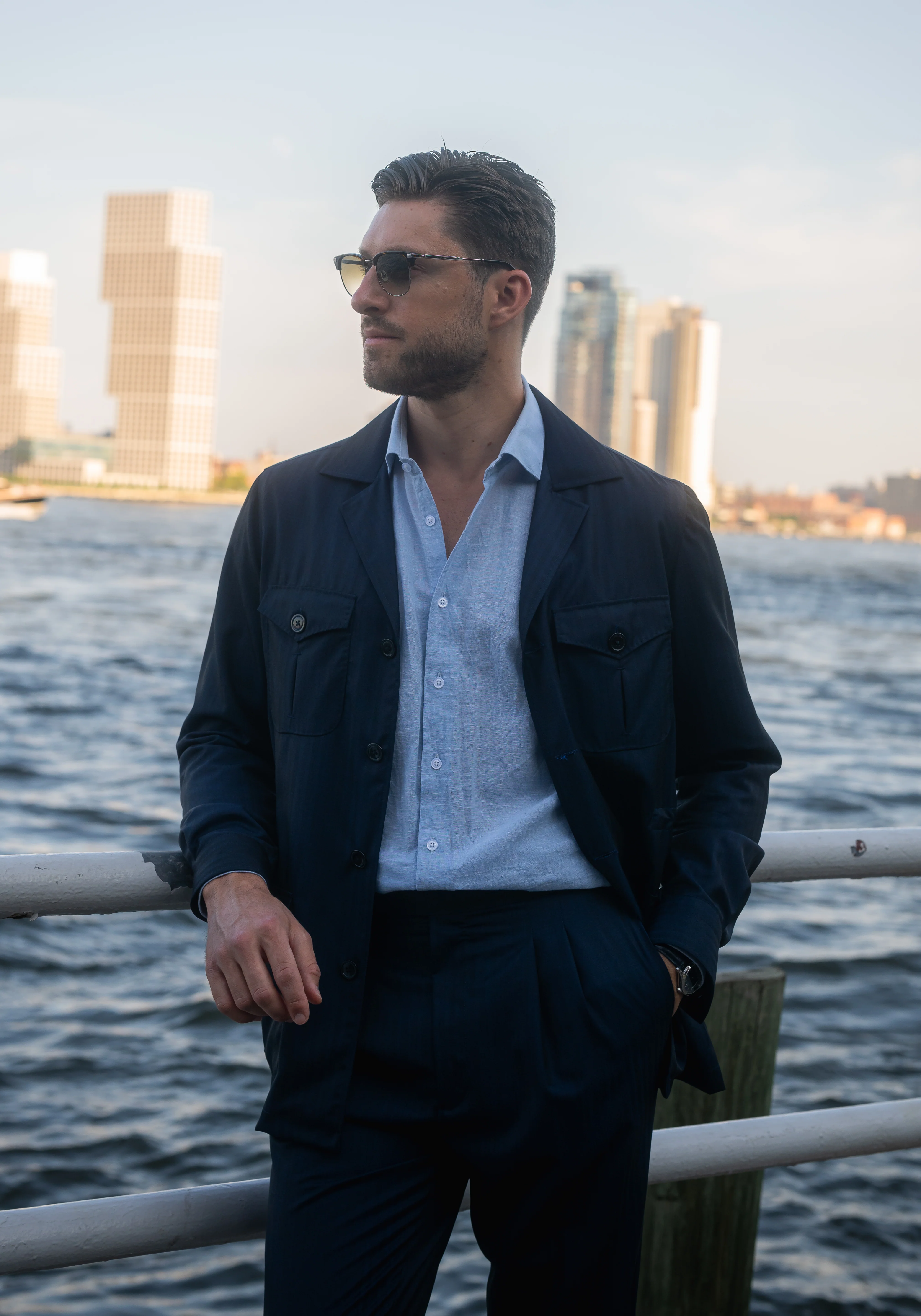 Light Blue Cotton-Linen Shirt - Cutaway Classic Collar - Image 4