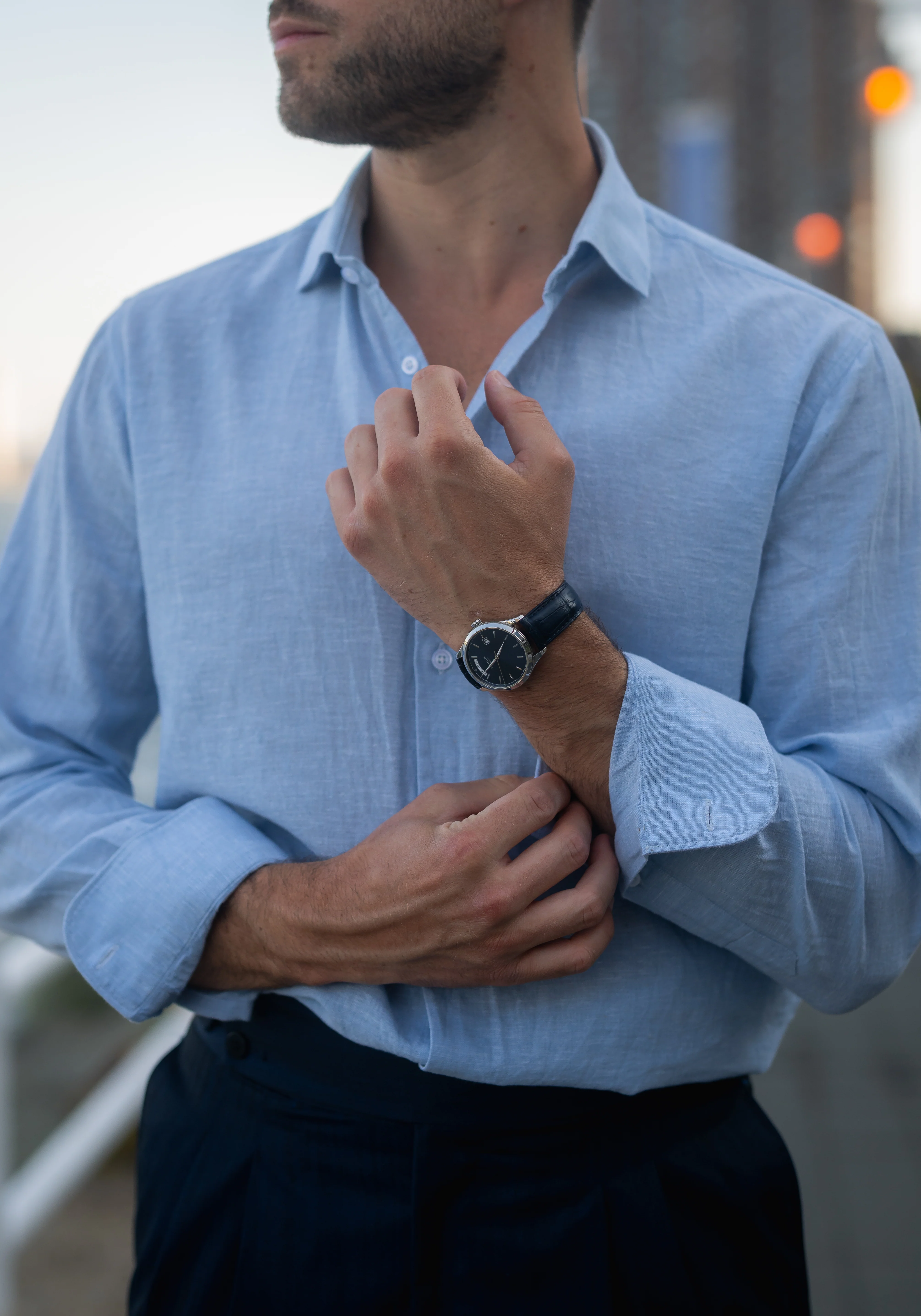 Light Blue Cotton-Linen Shirt - Cutaway Classic Collar - Image 7