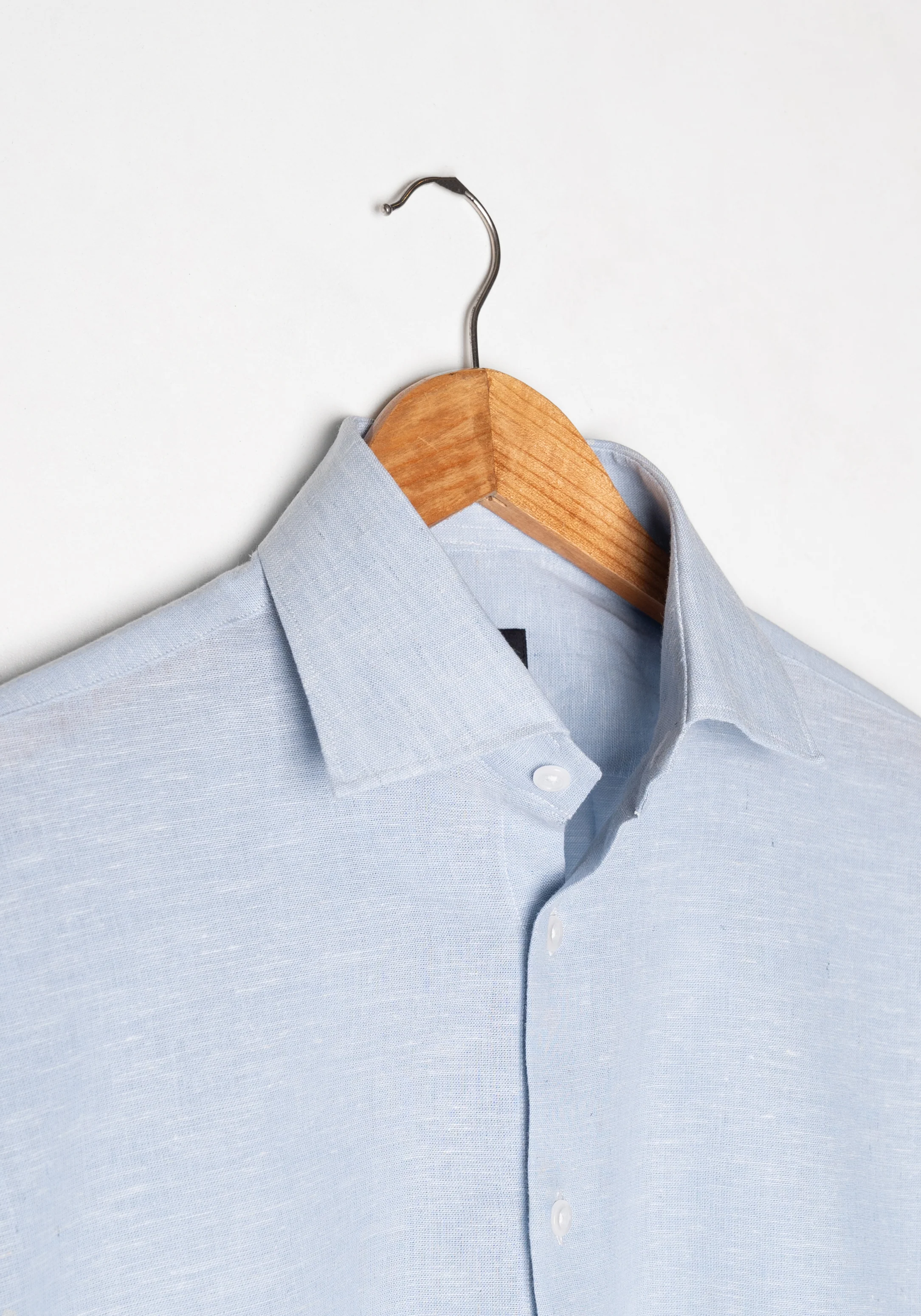 Light Blue Cotton-Linen Shirt - Cutaway Classic Collar - Image 8