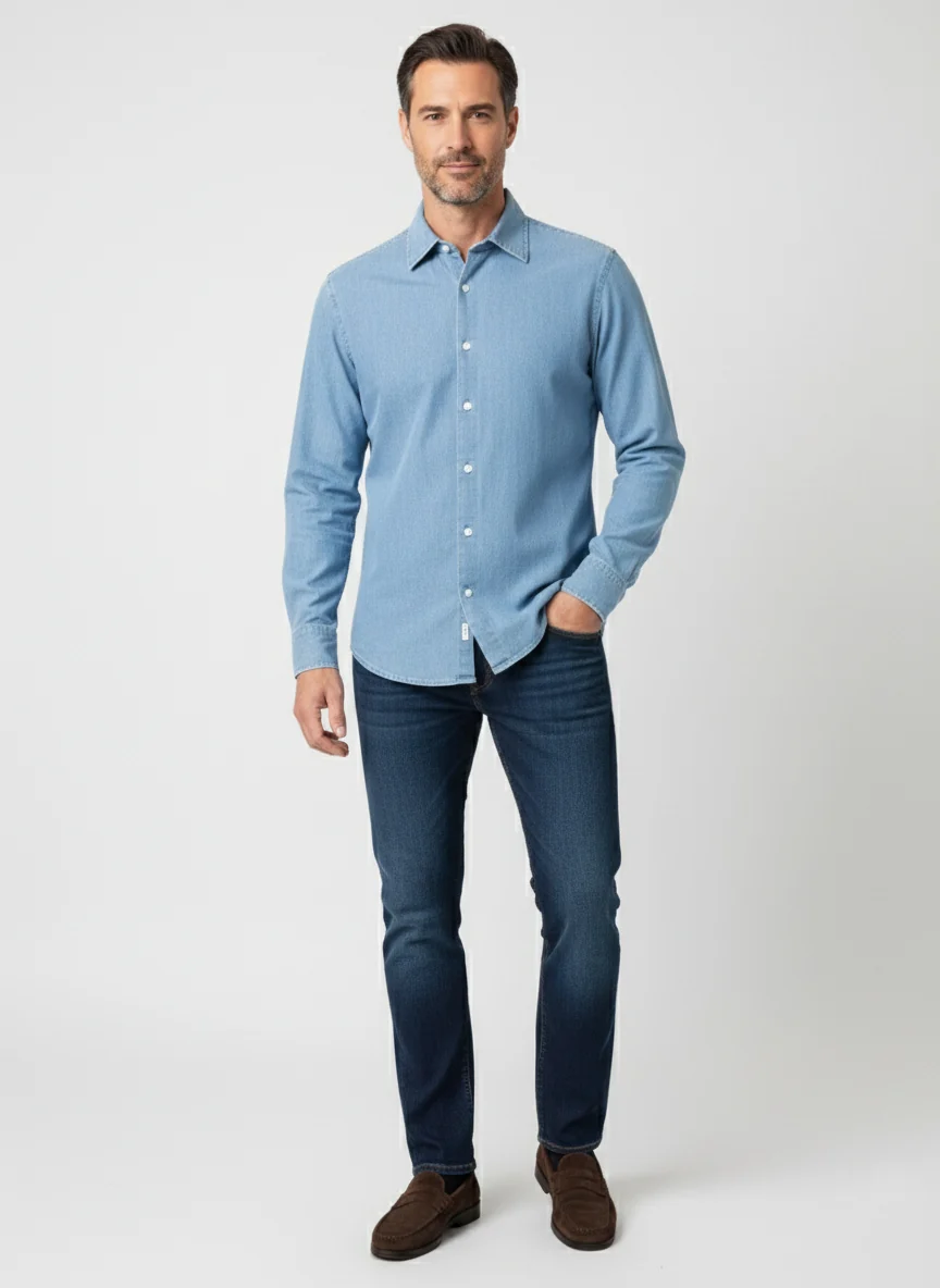 Light Wash Denim Shirt  - Classic Collar - Image 2