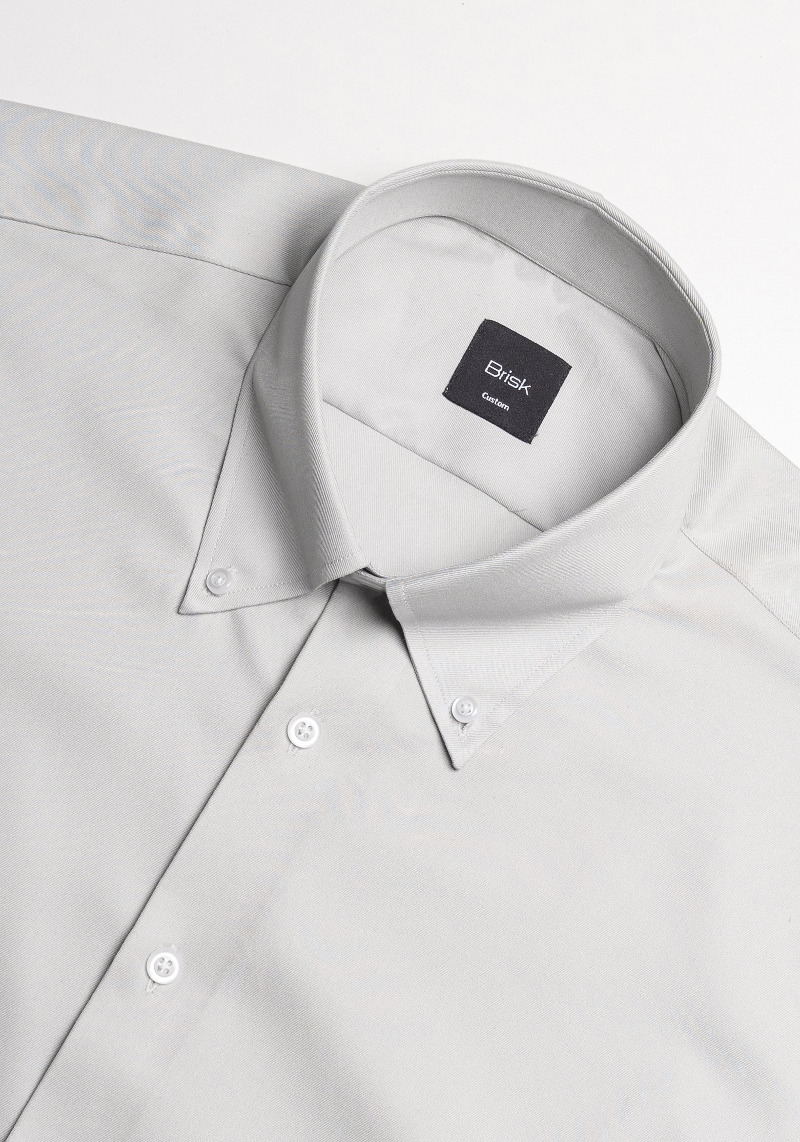 Light Grey Twill Pima Cotton - Button Down Collar Unused Sample - Image 3