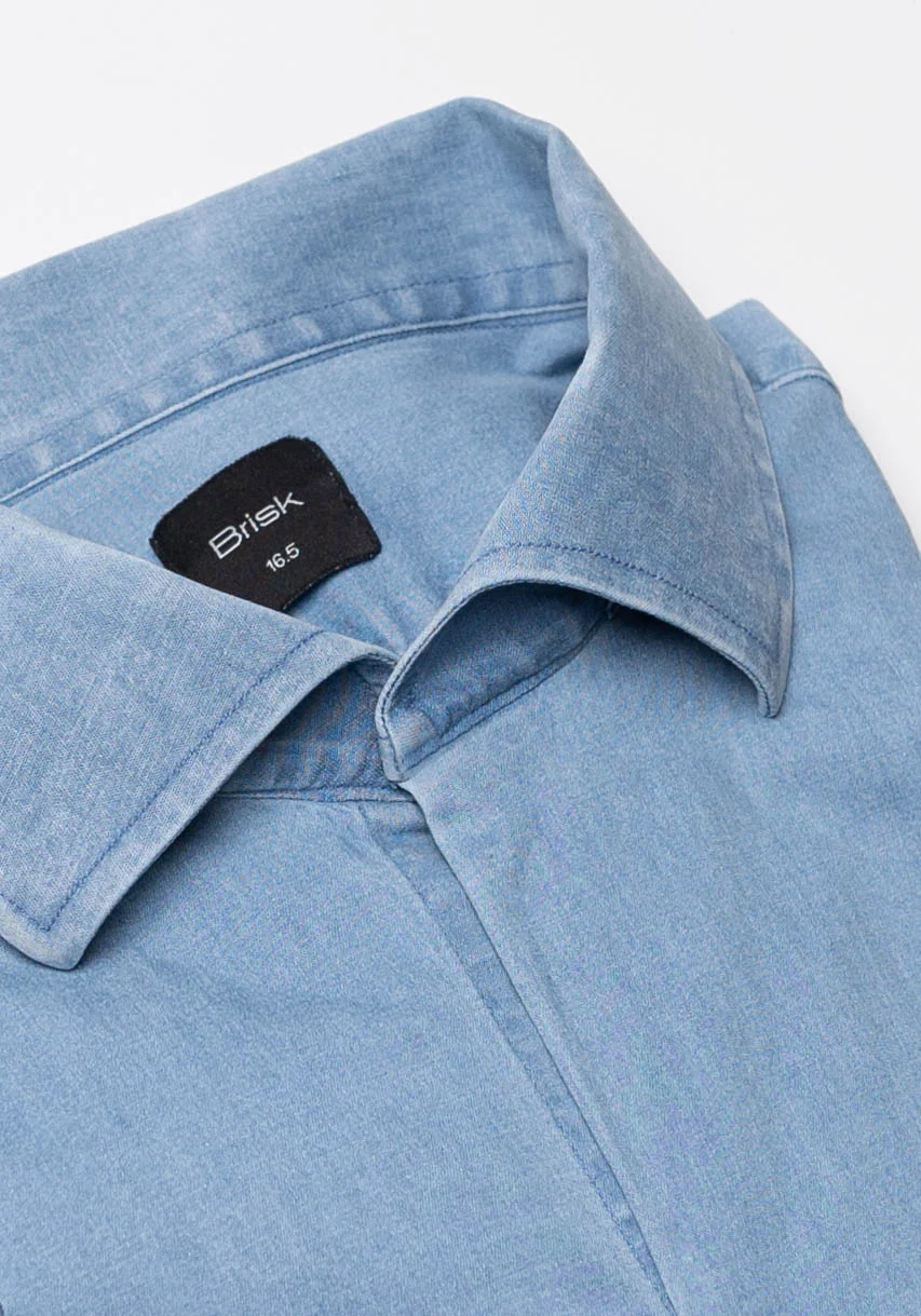 Light Wash Denim Shirt - One Piece Collar - Image 2