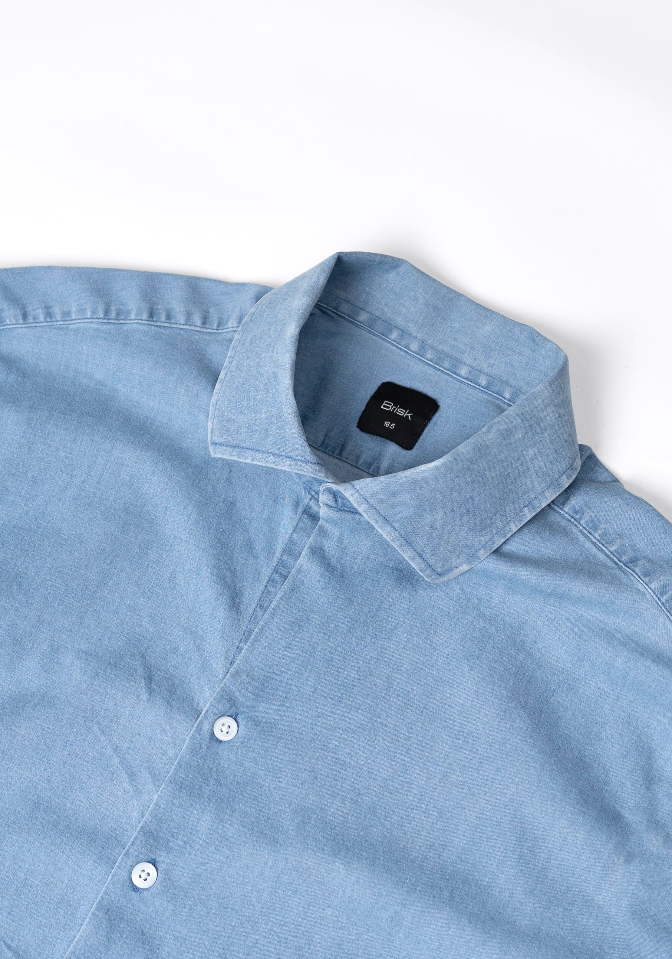 Light Wash Denim Shirt - One Piece Collar - Image 3
