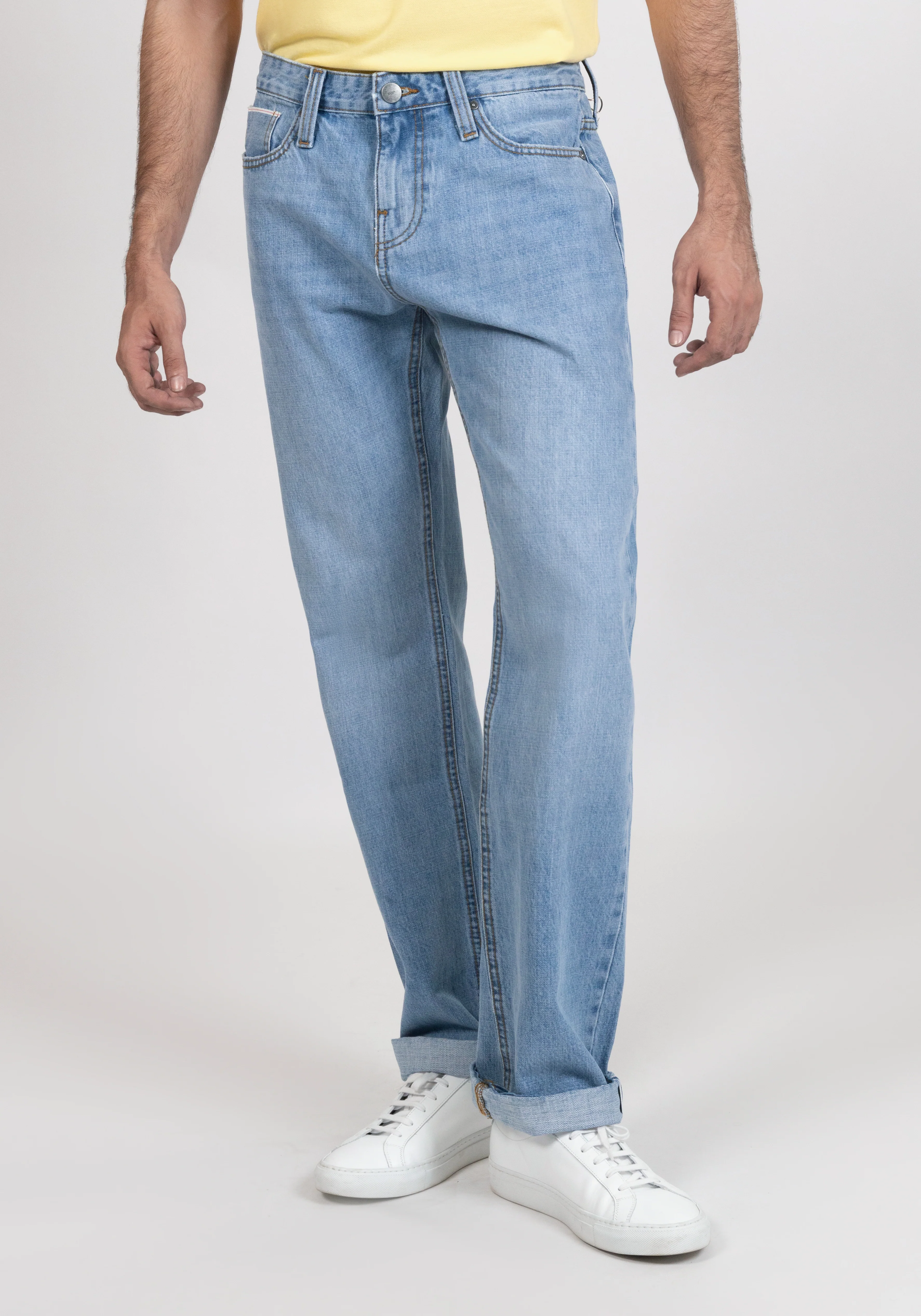 Light Wash Slim Straight Selvedge Jeans - Stud - Image 4