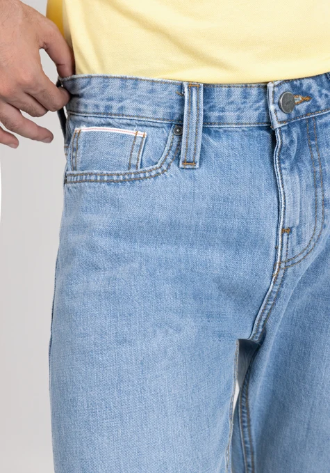 Light Wash Slim Straight Selvedge Jeans - Stud - Image 5