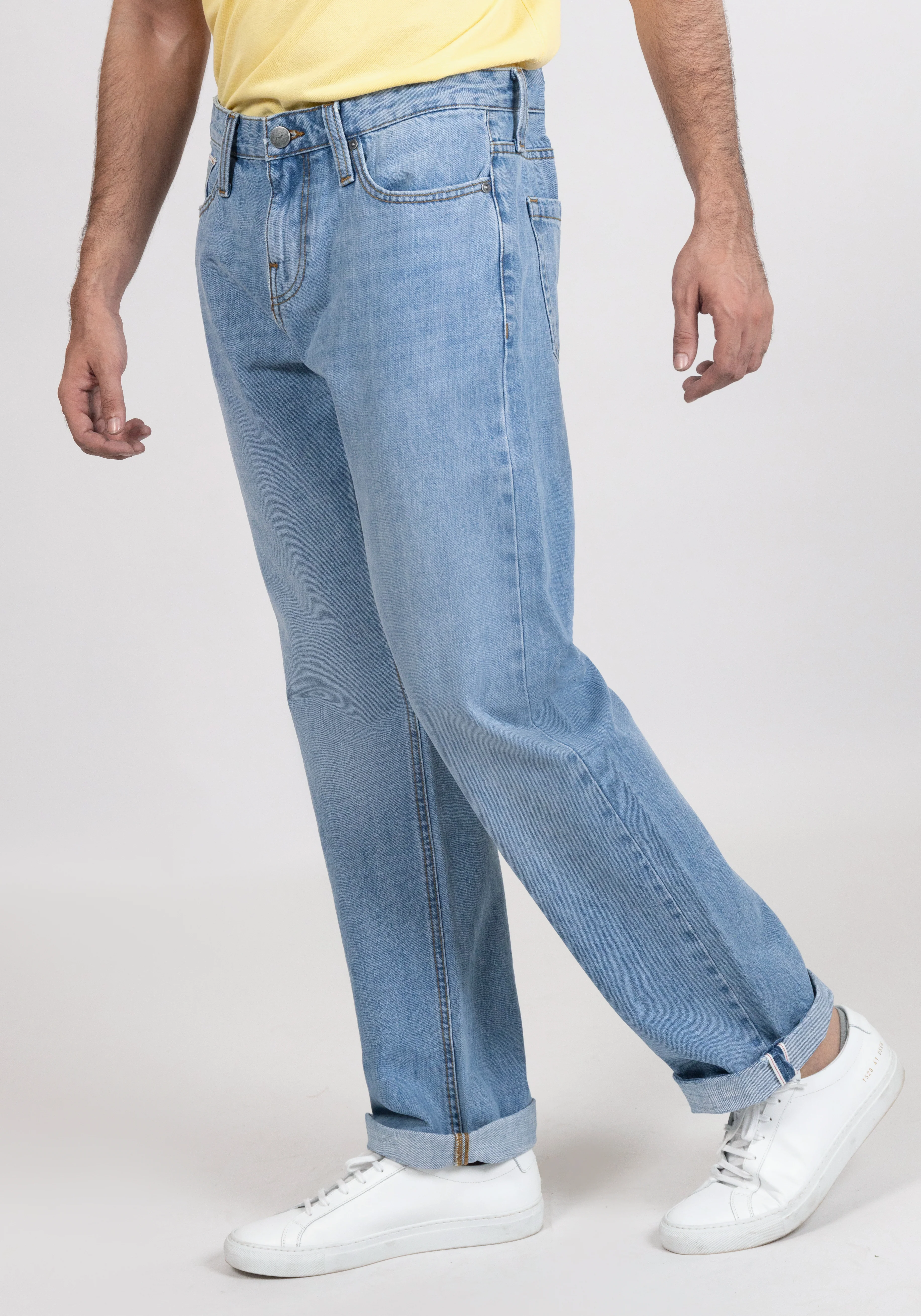 Light Wash Slim Straight Selvedge Jeans - Stud - Image 6