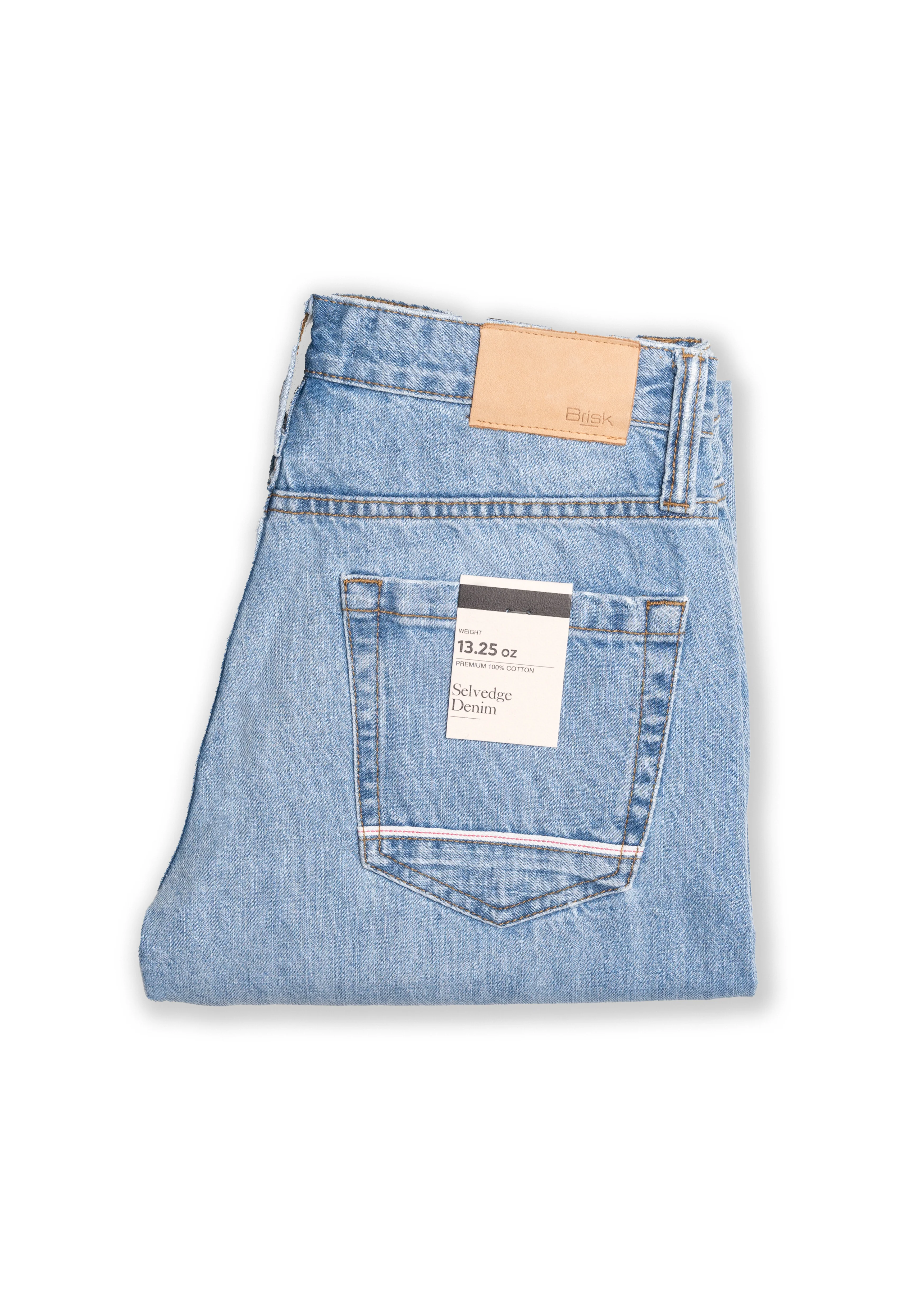 Light Wash Slim Straight Selvedge Jeans - Stud - Image 9