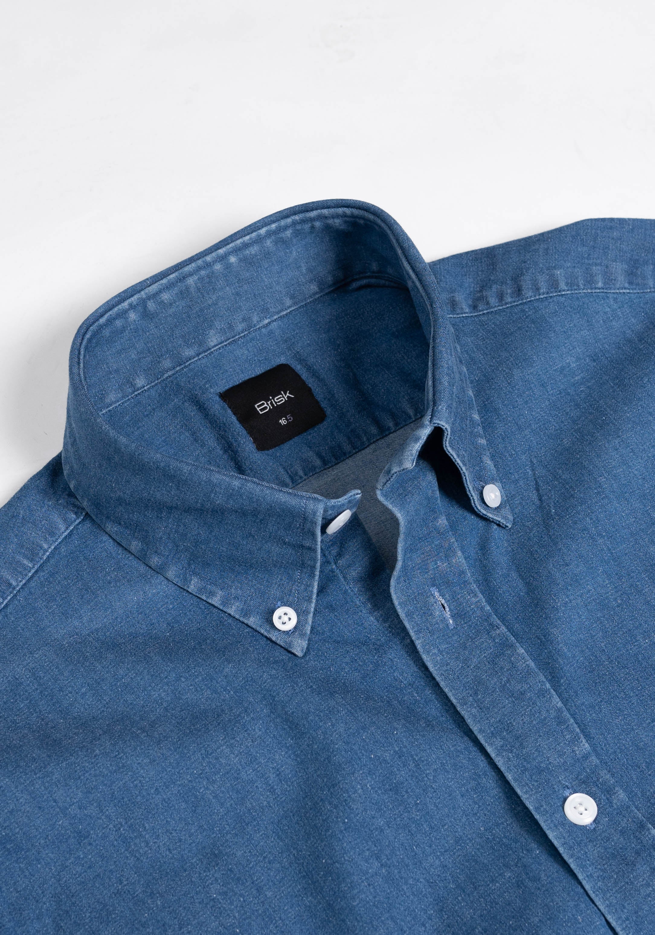 Medium Dark Denim Shirt - Button Down Collar - Image 5