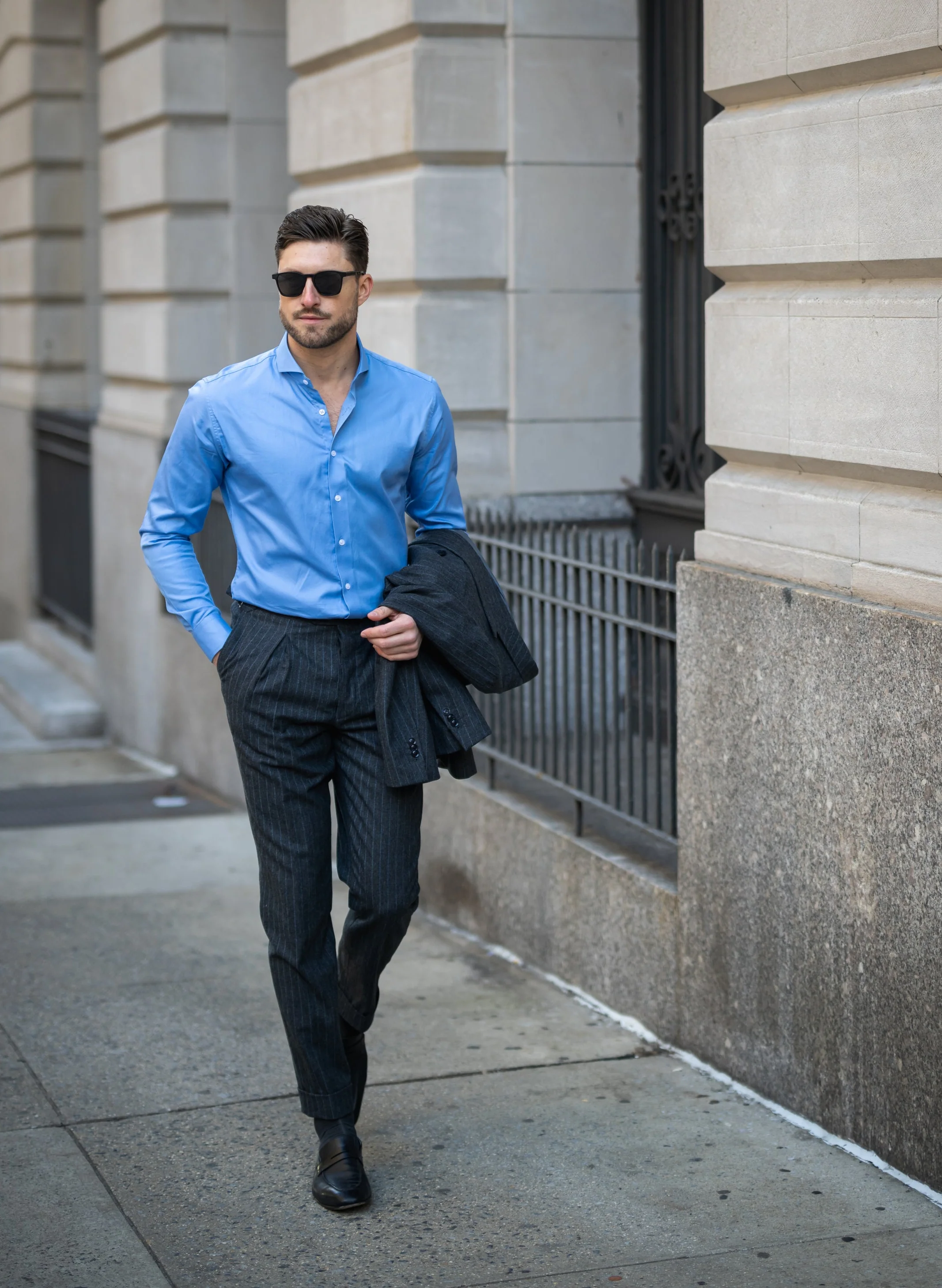 Mid Blue Twill Shirt - Cutaway Extreme Collar - Image 5