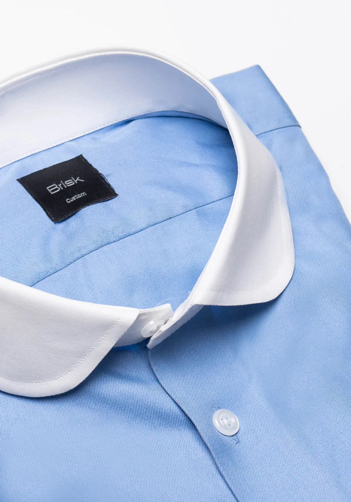 Mid Blue Twill Shirt - White Club Collar - Image 3
