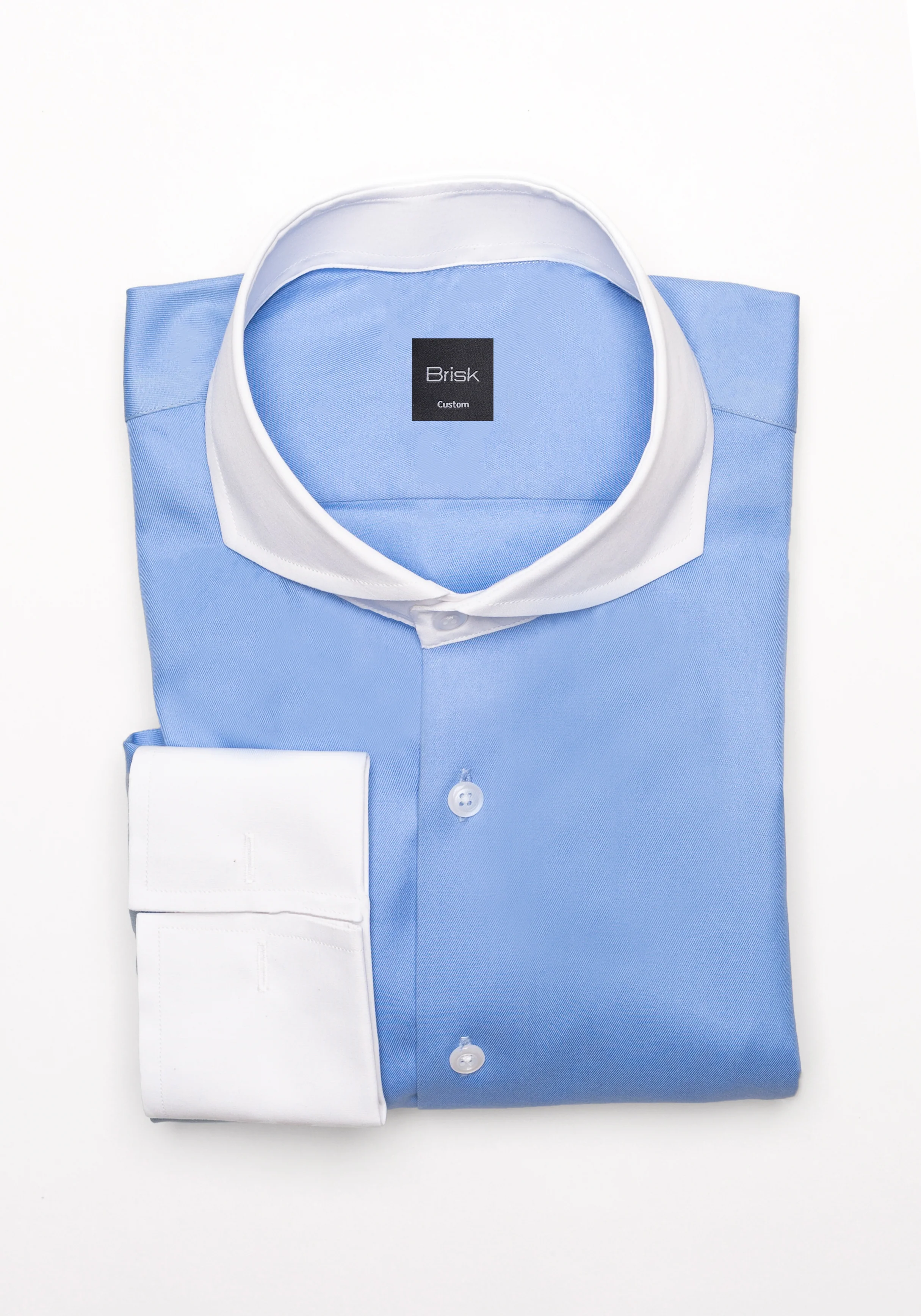 Mid Blue Twill Shirt - White Cutaway Extreme Collar & French Cuffs