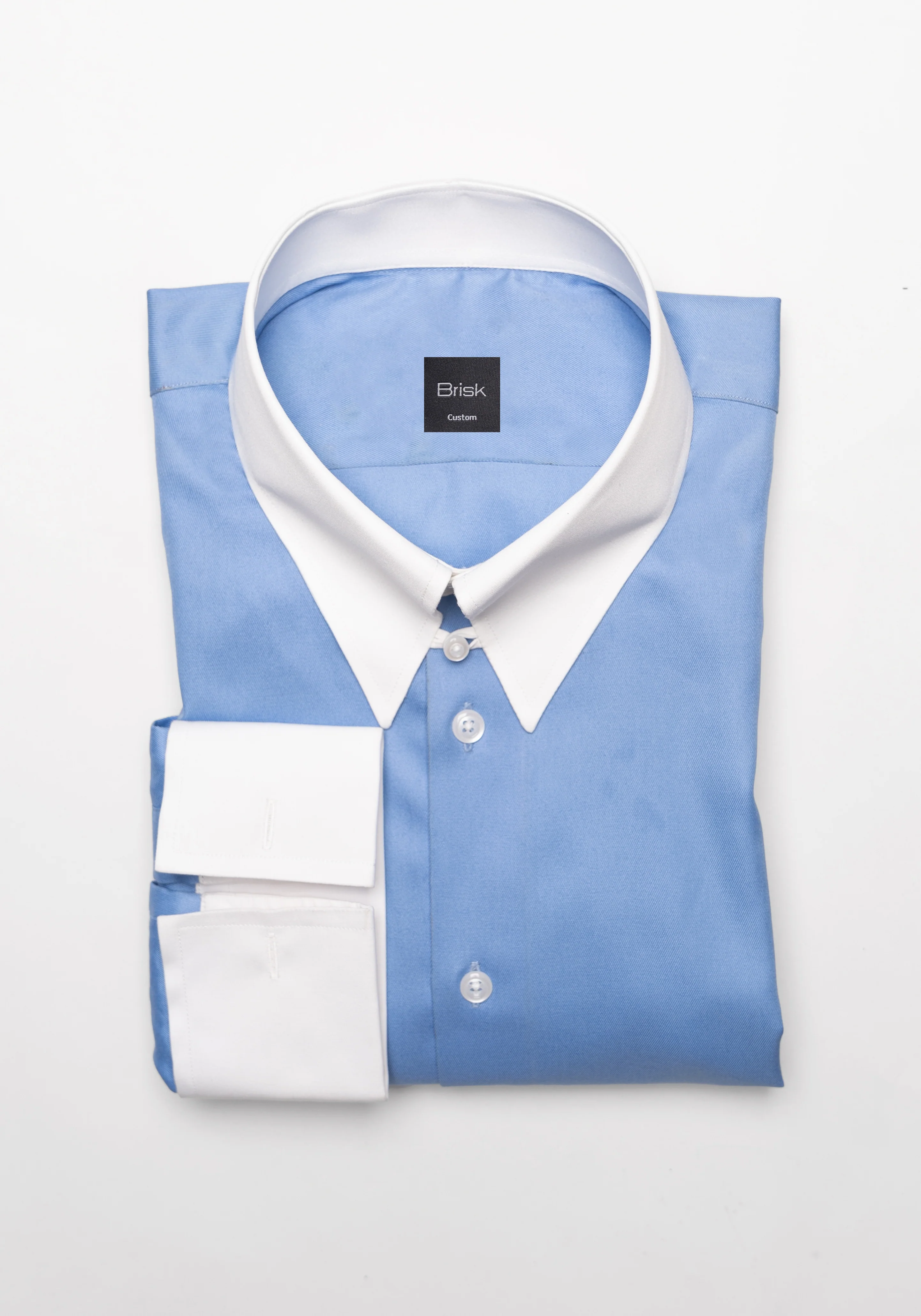 Mid Blue Twill - White Tab Collar