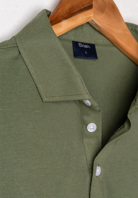 Military Green Feather Soft Piqué Half Sleeve Polo Shirt - Image 3