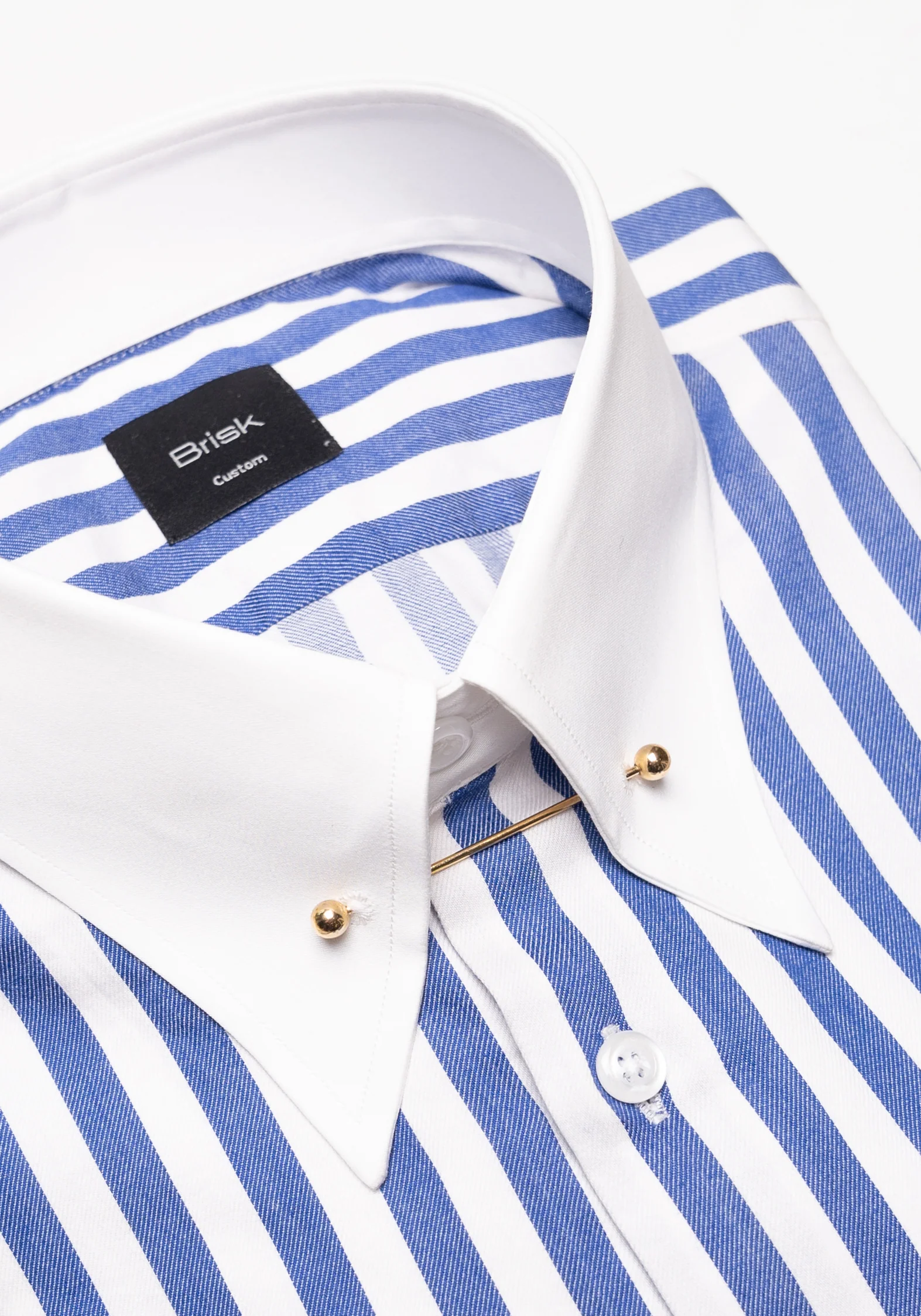 Navy Blue Pima Cotton Bold Stripes Shirt - White Classic Golden Pin Collar & French Cuffs - Image 2