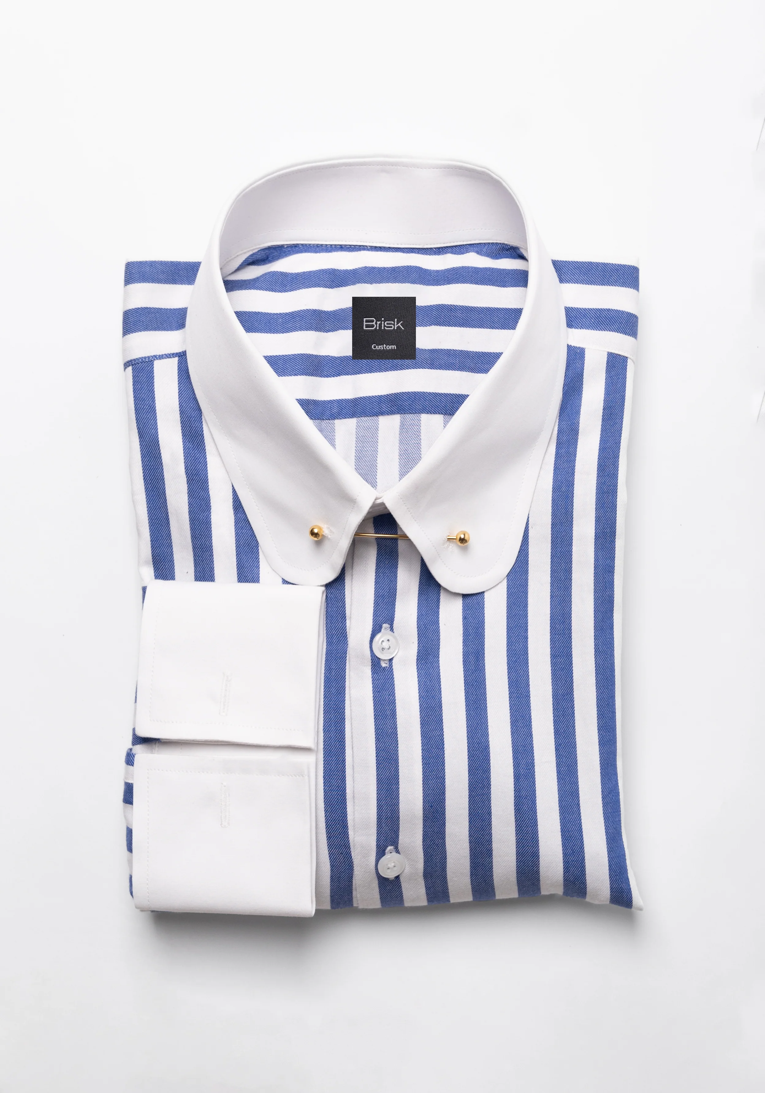 Navy Blue Pima Cotton Bold Stripes Shirt - White Club Golden Pin Collar & French Cuffs