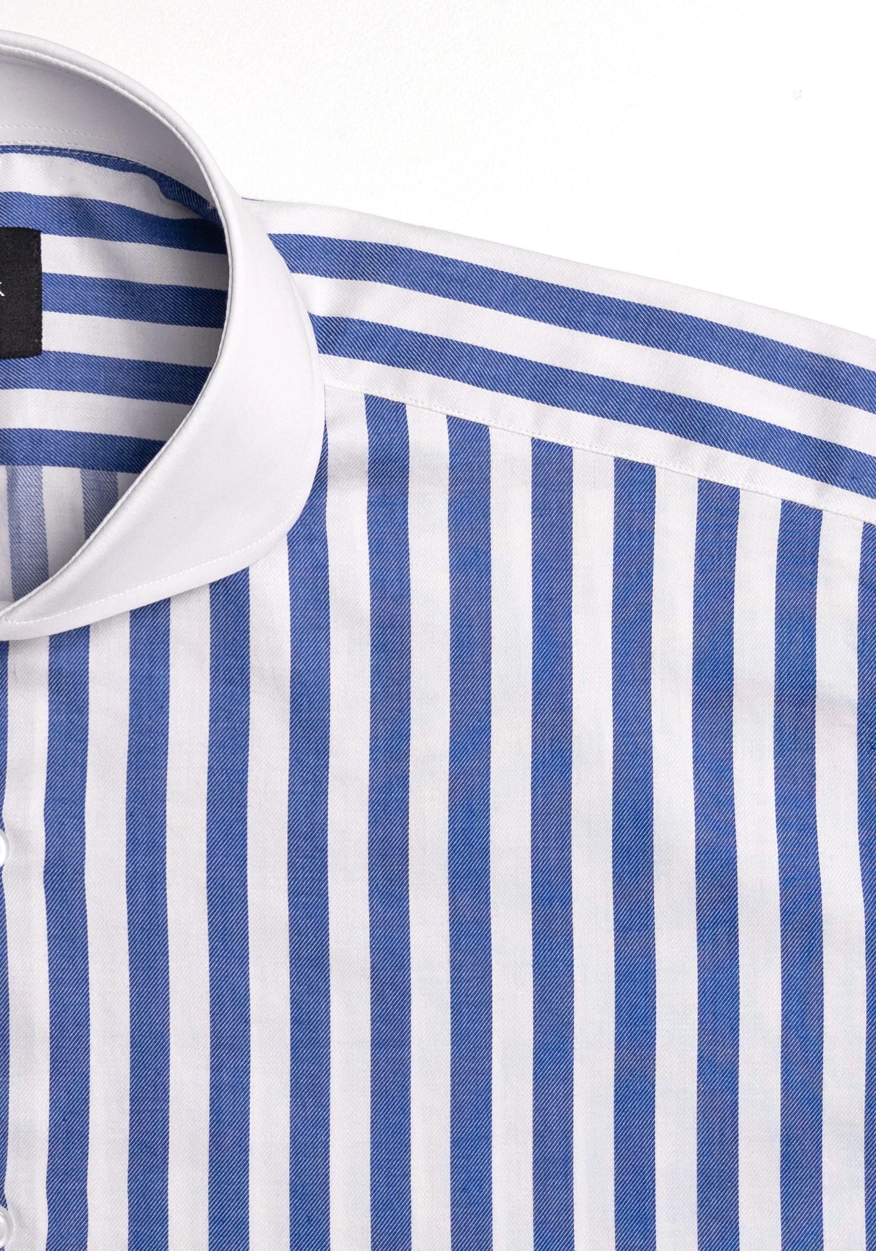 Navy Blue Pima Cotton Bold Stripes Shirt  - White Cutaway Extreme Collar & French Cuffs - Image 2
