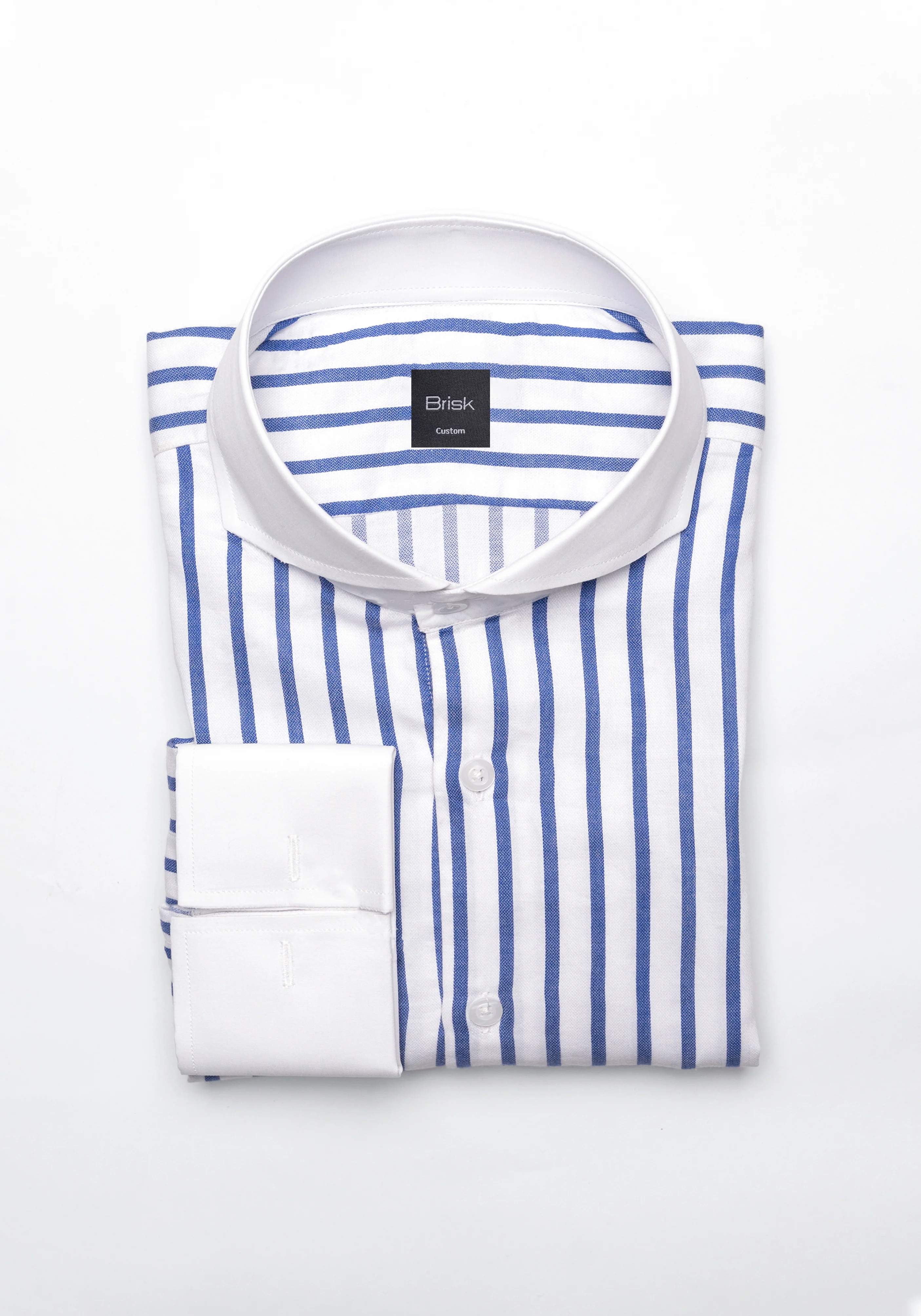 Navy Pima Cotton Wide Stripes Shirt - White Cutaway Extreme Collar & French Cuffs