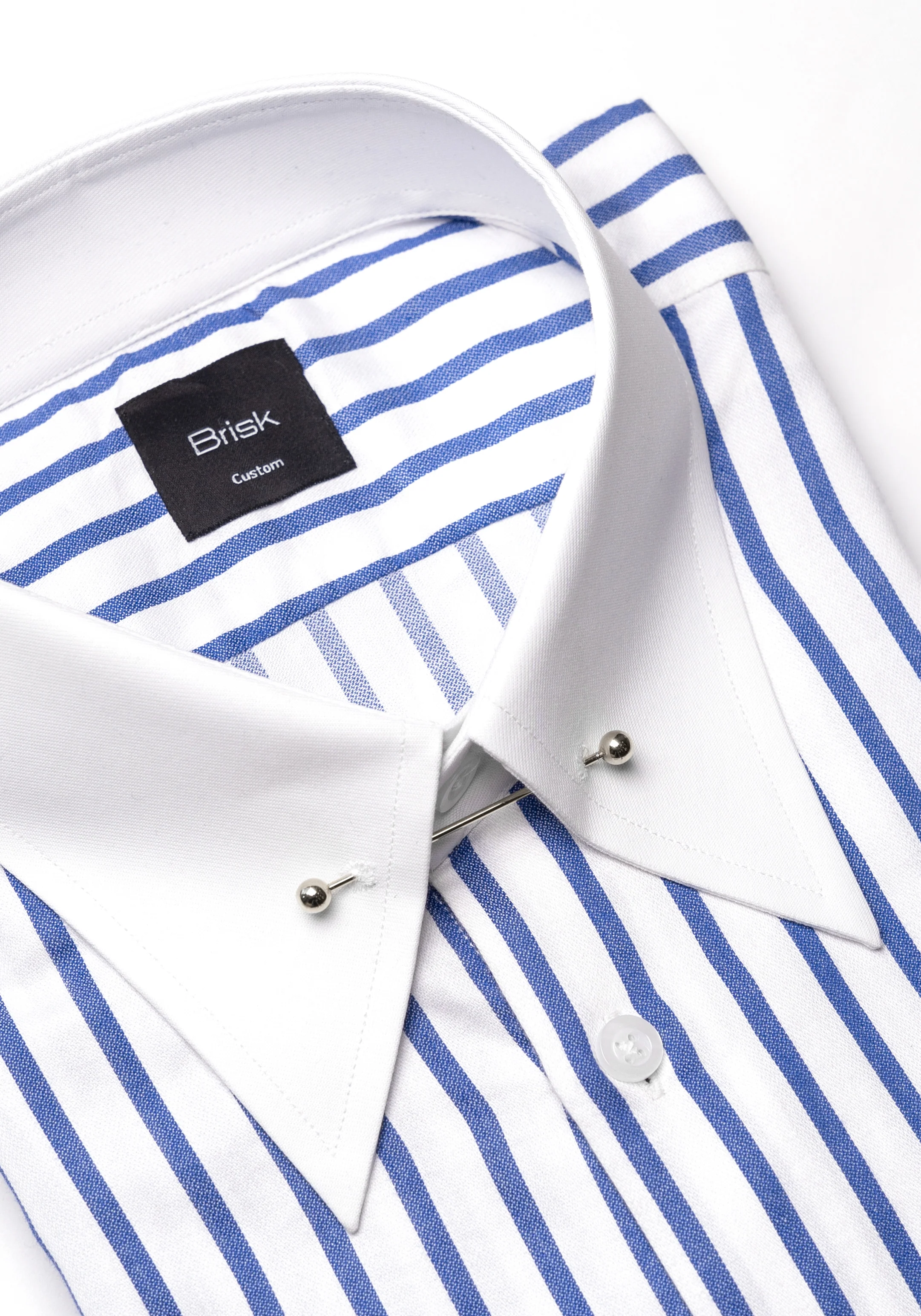 Navy Pima Cotton Wide Stripes Shirt - White Classic Silver Pin Collar - Image 2