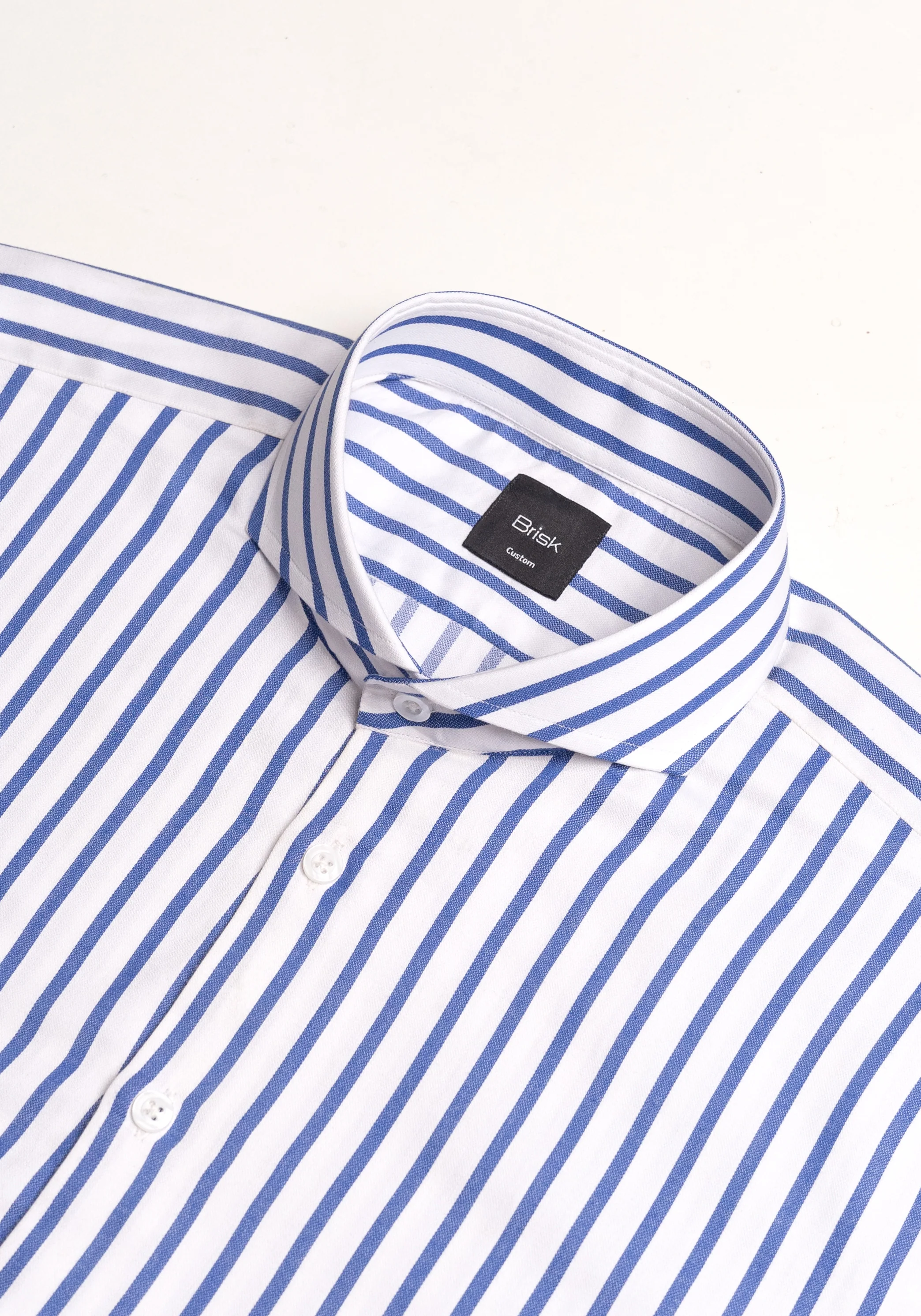 Navy Pima Cotton Wide Stripes Shirt - Cutaway Extreme Collar - Image 3