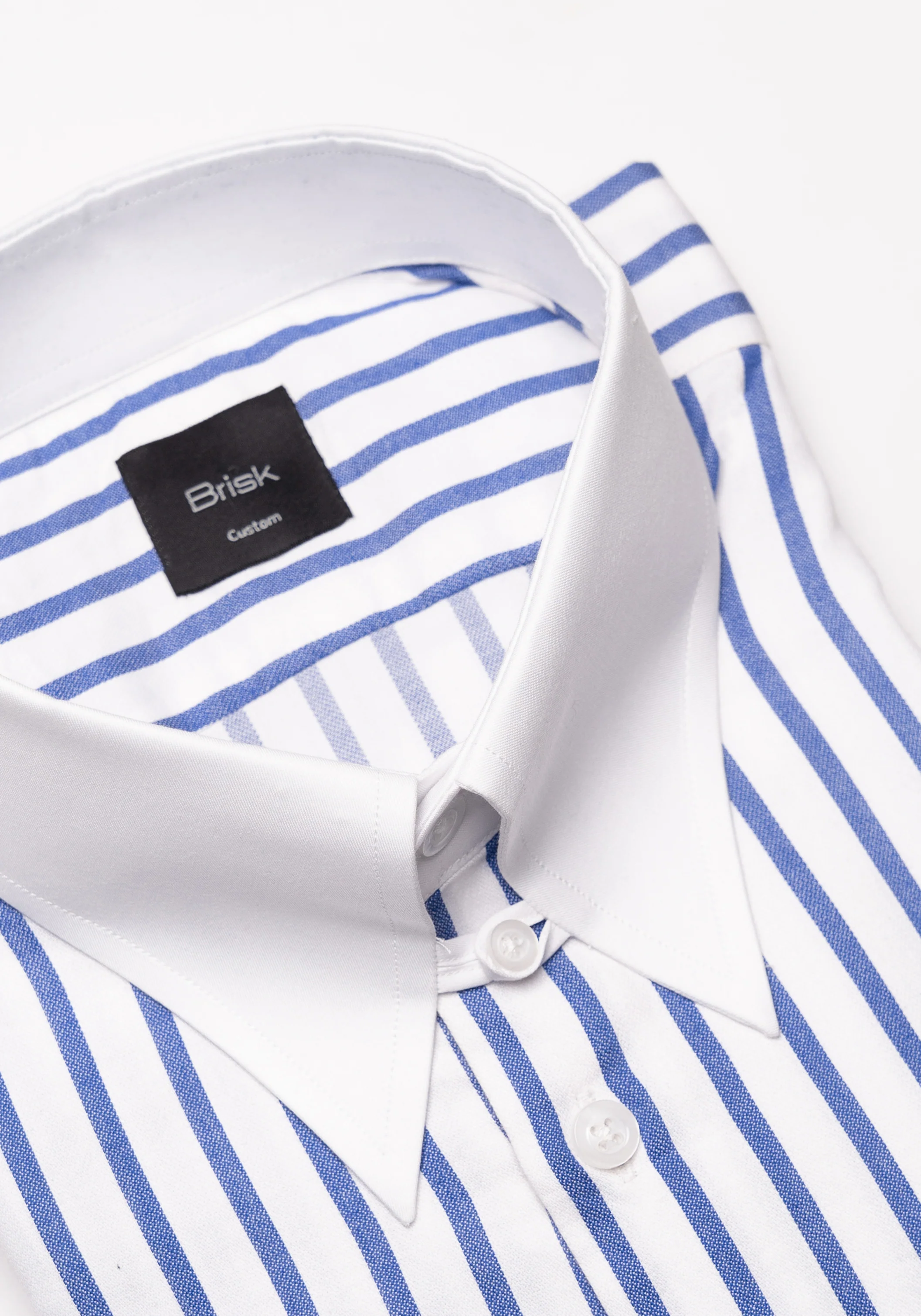 Navy Pima Cotton Wide Stripes Shirt - White Tab Collar - Image 2
