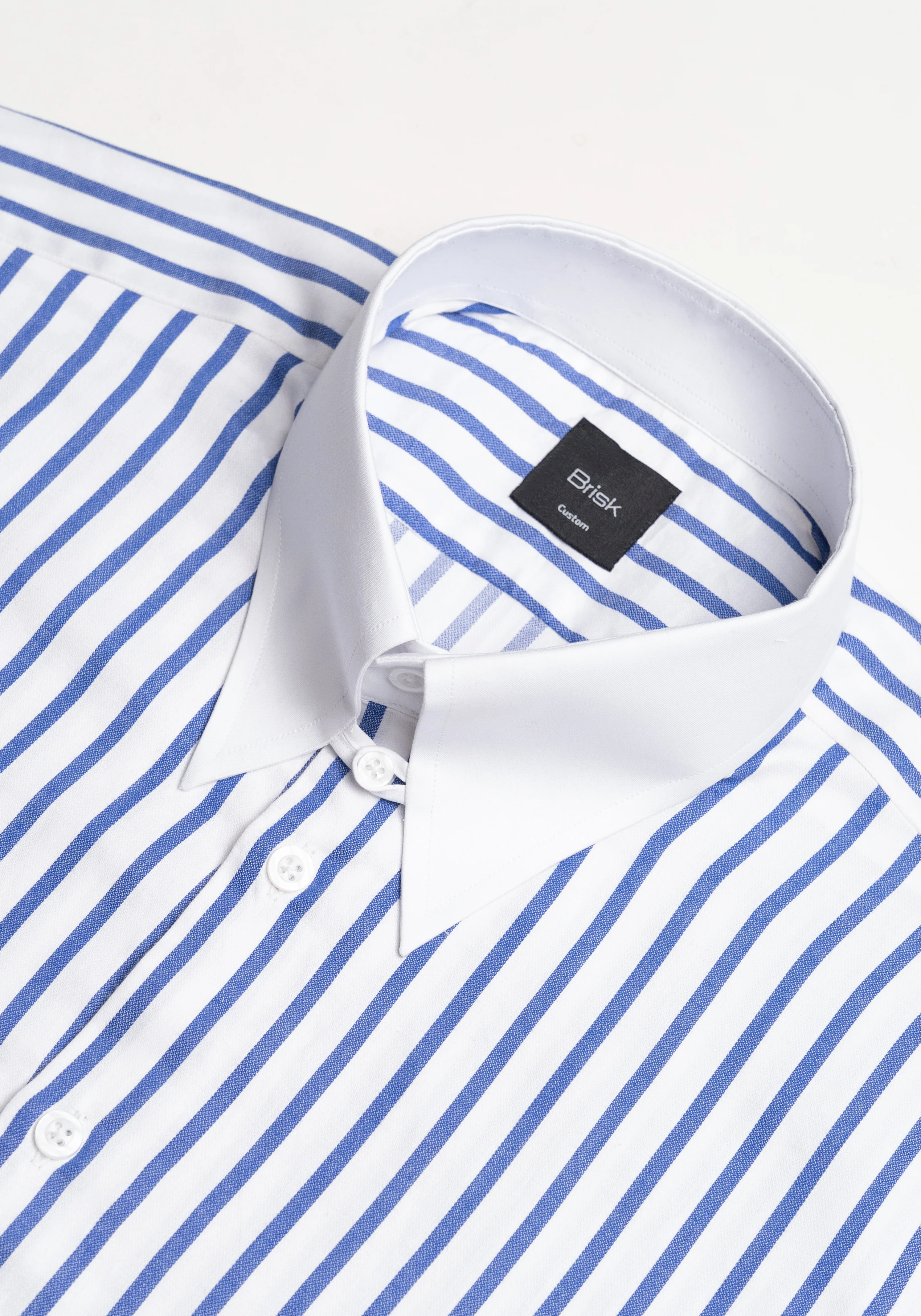 Navy Pima Cotton Wide Stripes Shirt - White Tab Collar - Image 3