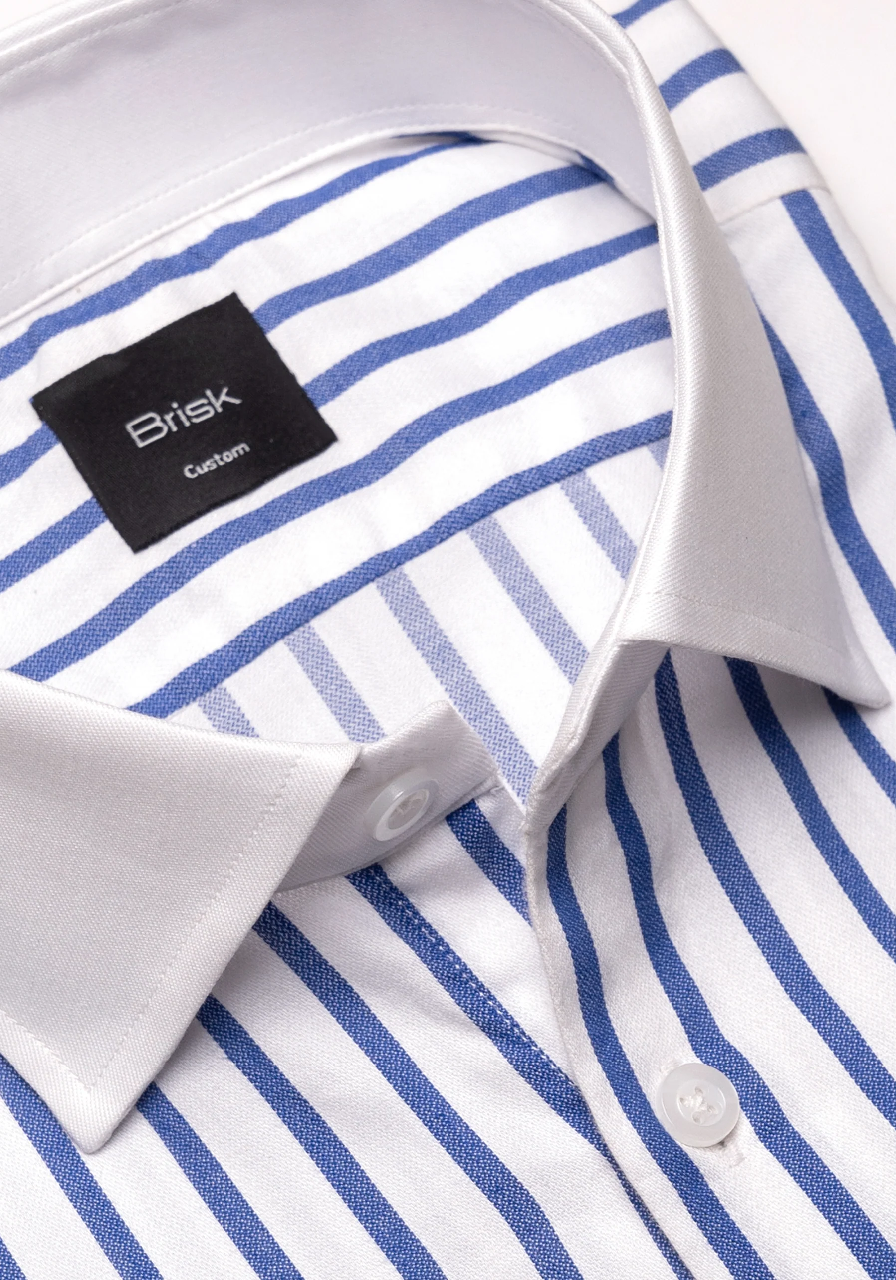 Navy Pima Cotton Wide Stripes Shirt - White Cutaway Classic Collar & French Cuffs - Image 2