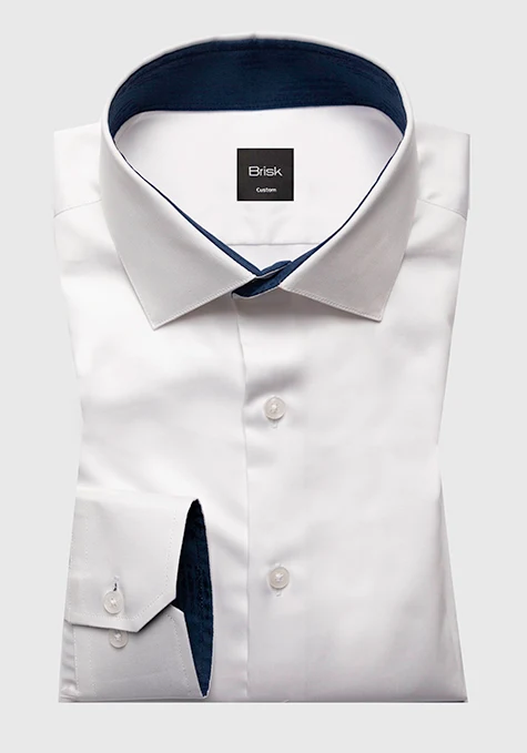 Pearl White Stretch Shirt With Navy Contrast